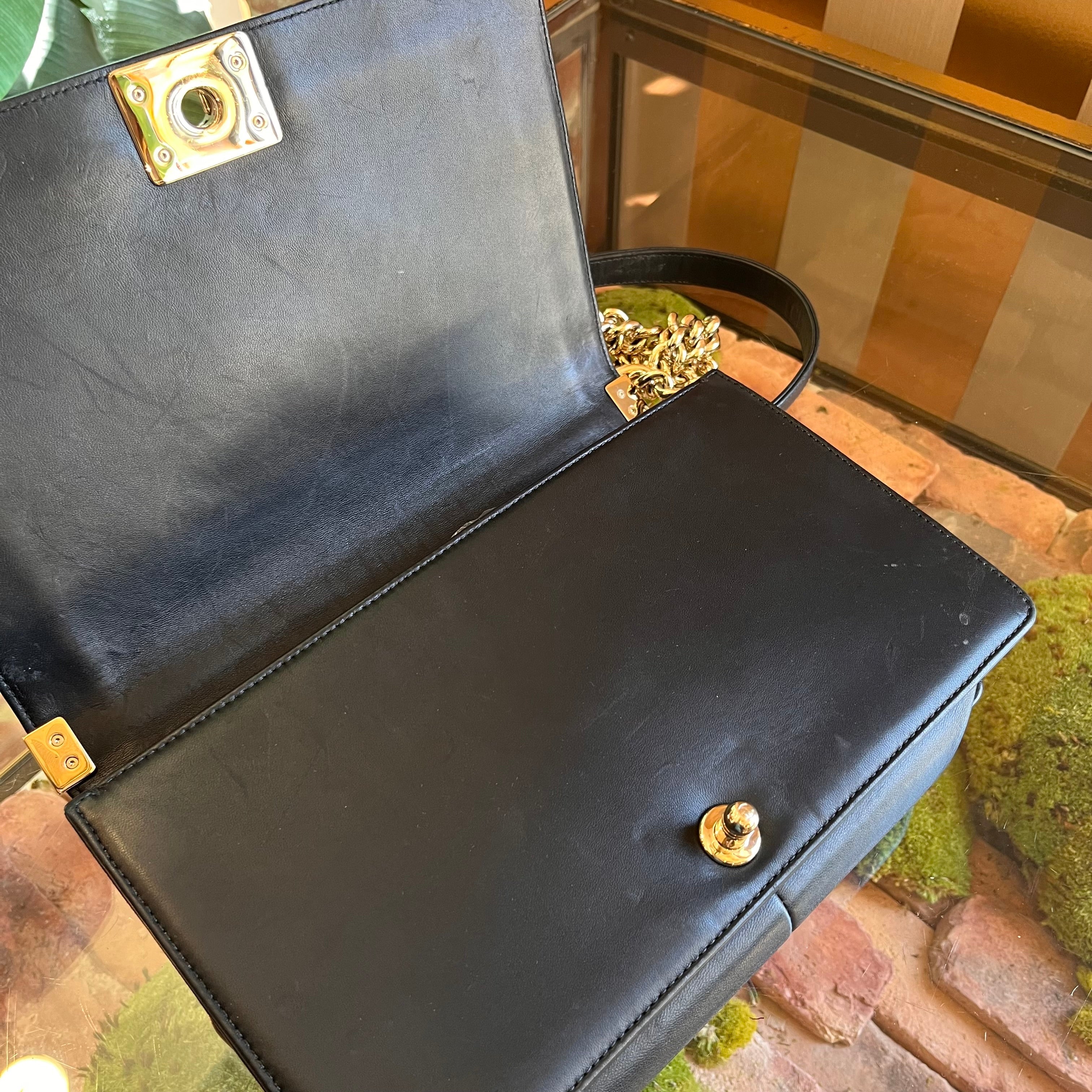 CHANEL Boy New Medium Black Lambskin Shoulder Bag