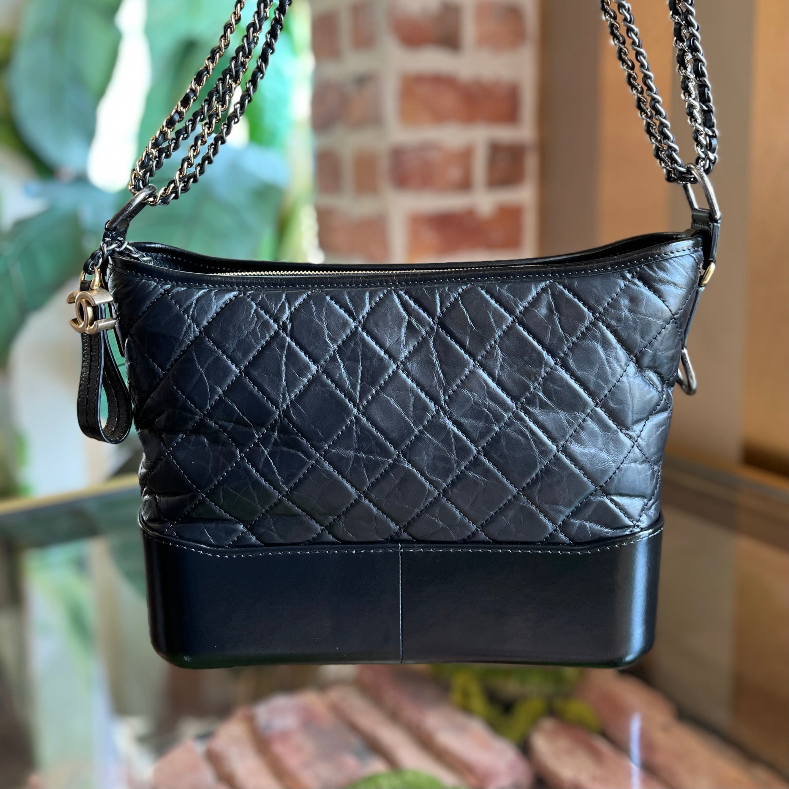 CHANEL Gabrielle Black Quilted Aged Calfskin Leather Crossbody Bag