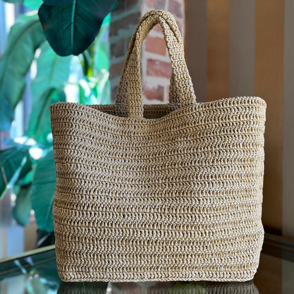 SAINT LAURENT Rive Gauche Natural Raffia Tote Bag
