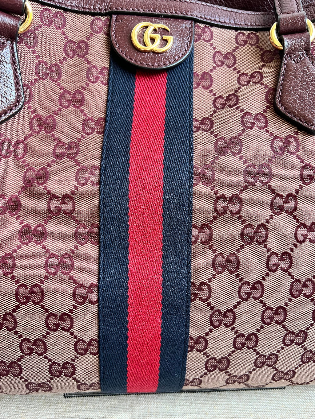 Gucci Burgundy Ophidia GG Supreme Medium Tote