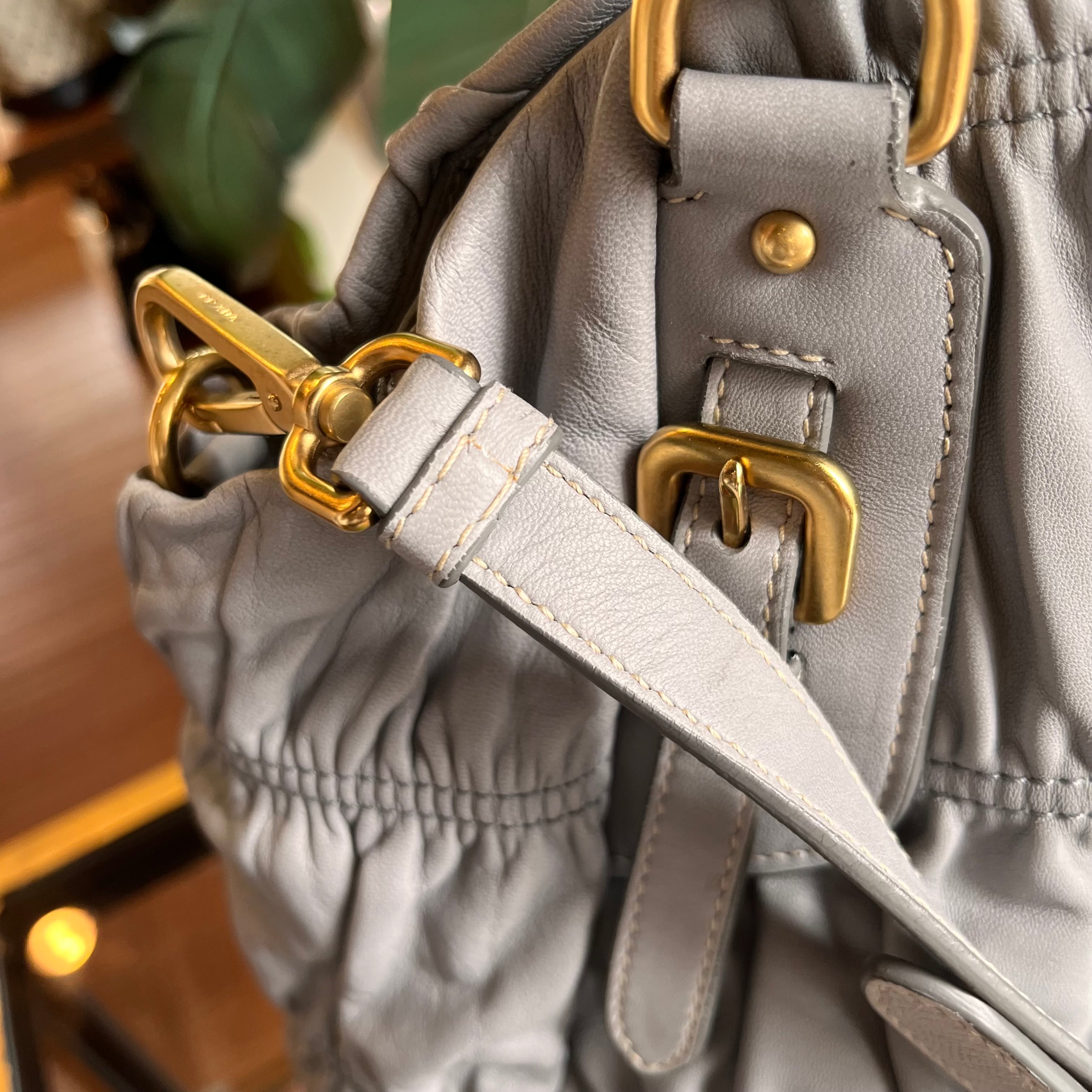 PRADA Gray Nappa Gaufre 2-Way Leather Tote Bag