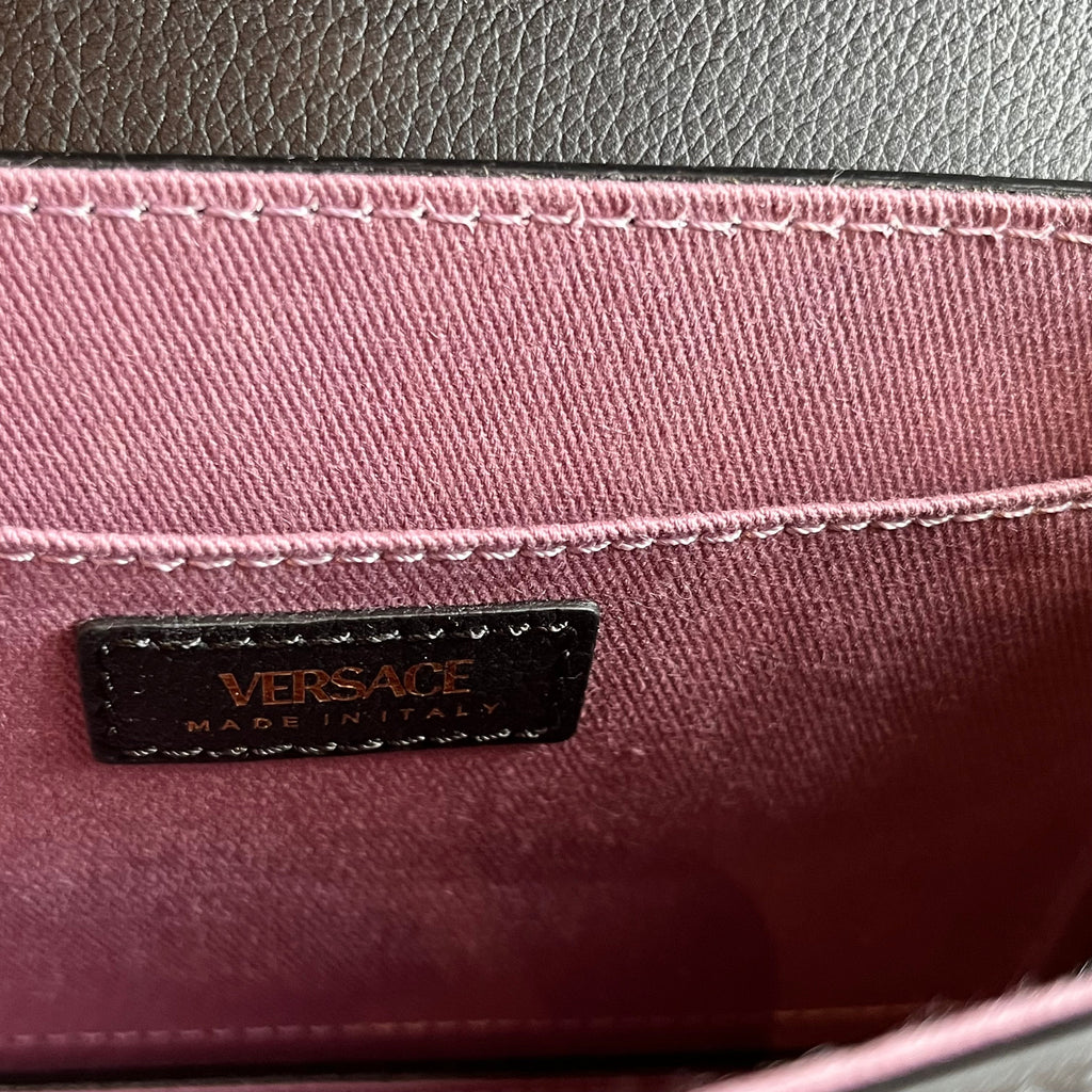 VERSACE Black Medusa Grained Calfskin Flap Shoulder Bag