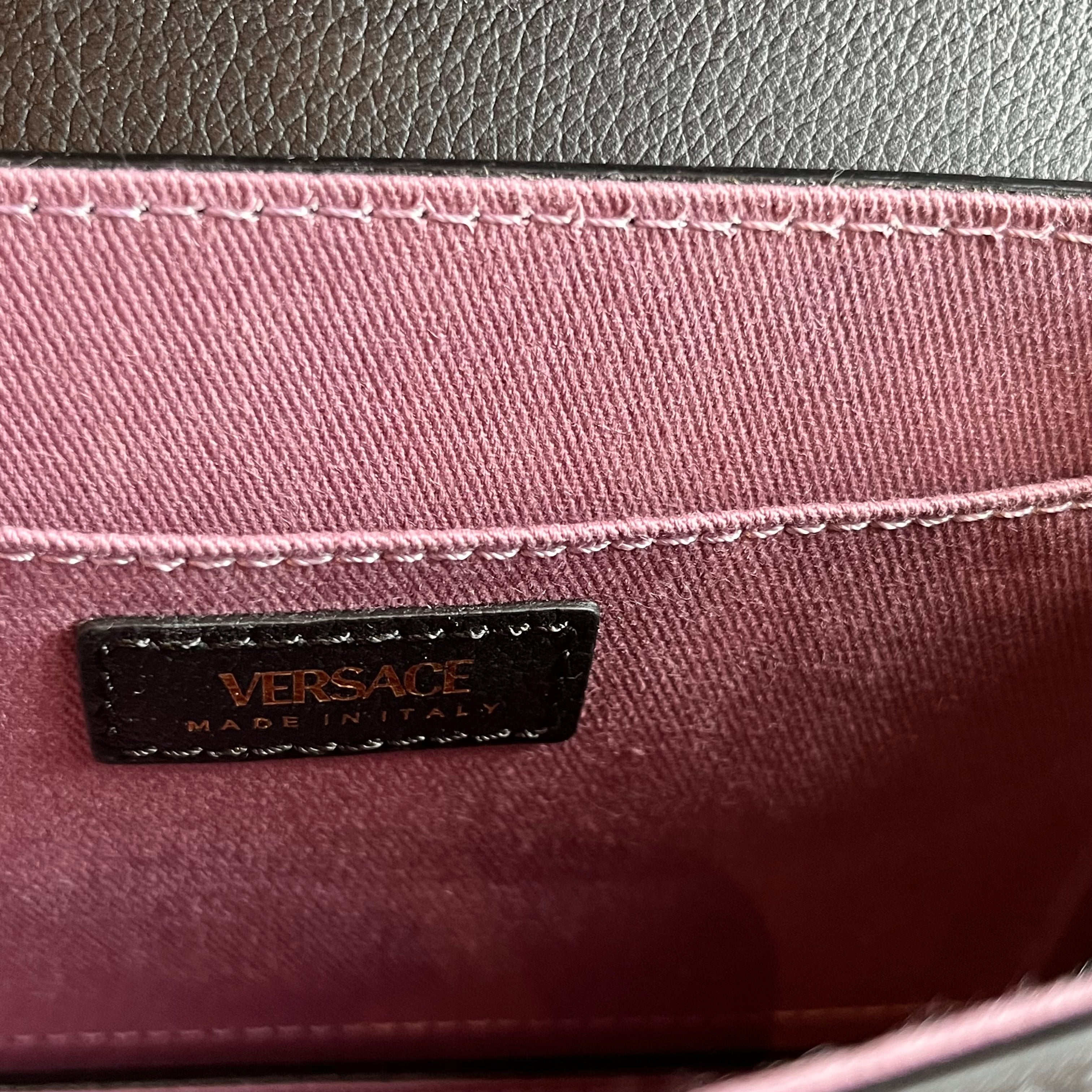 VERSACE Black Medusa Grained Calfskin Flap Shoulder Bag
