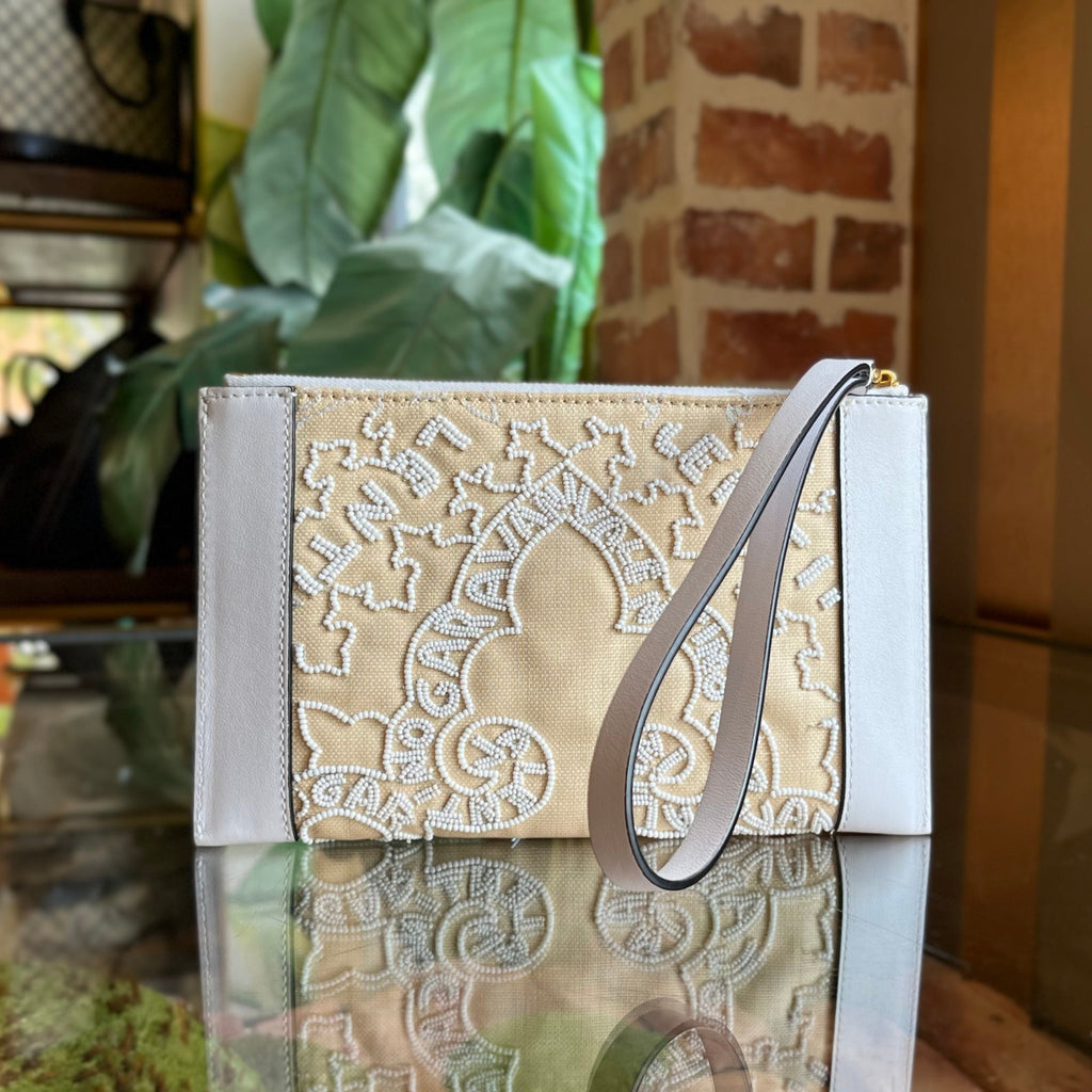 VALENTINO White Beaded Pouch Bag