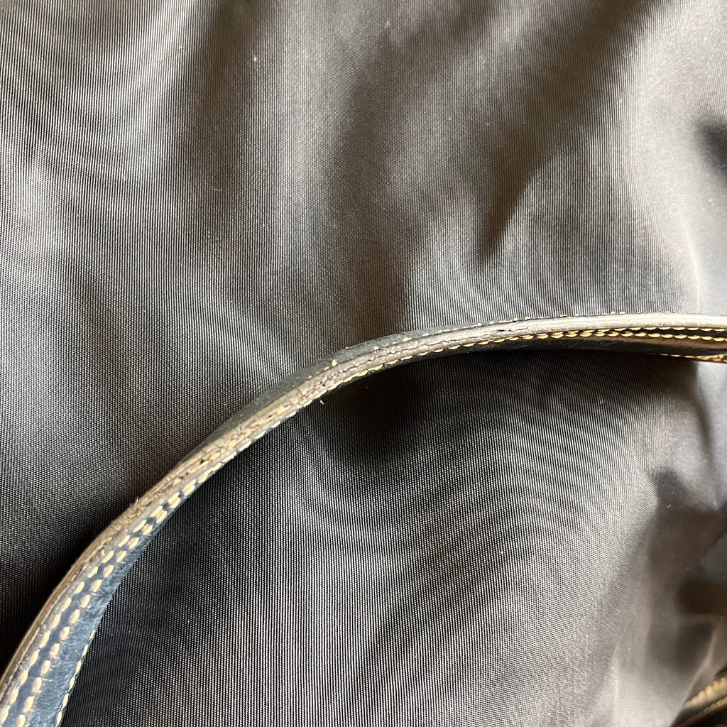 PRADA Navy Blue Nylon Embossed Leather Logo Hobo Bag