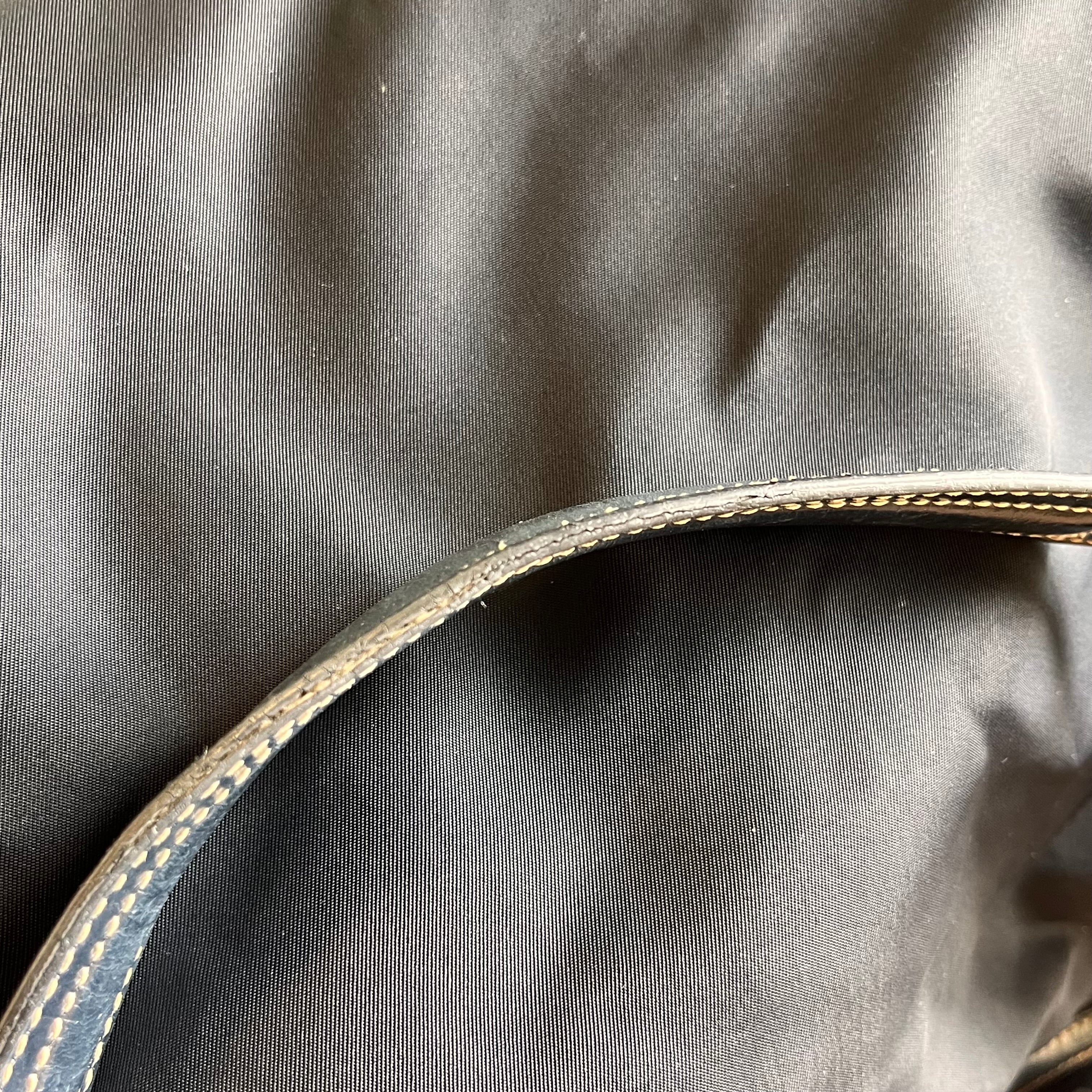 PRADA Navy Blue Nylon Embossed Leather Logo Hobo Bag
