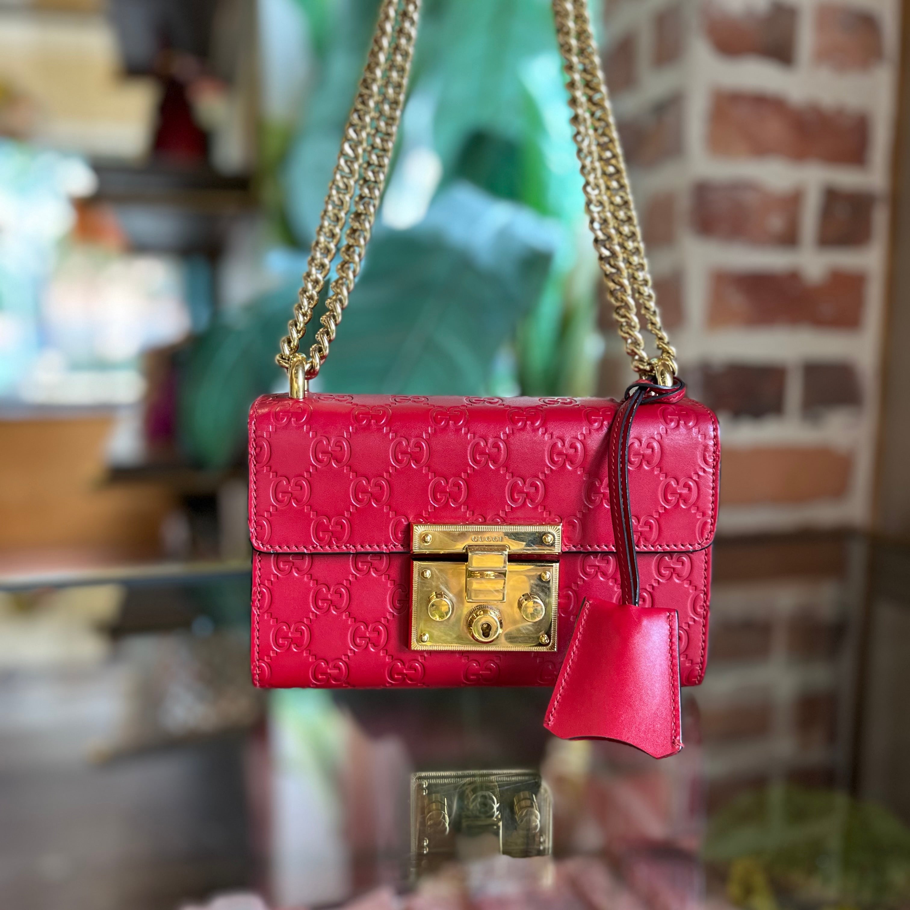 GUCCI Padlock Medium Red Guccissima Leather Shoulder Bag