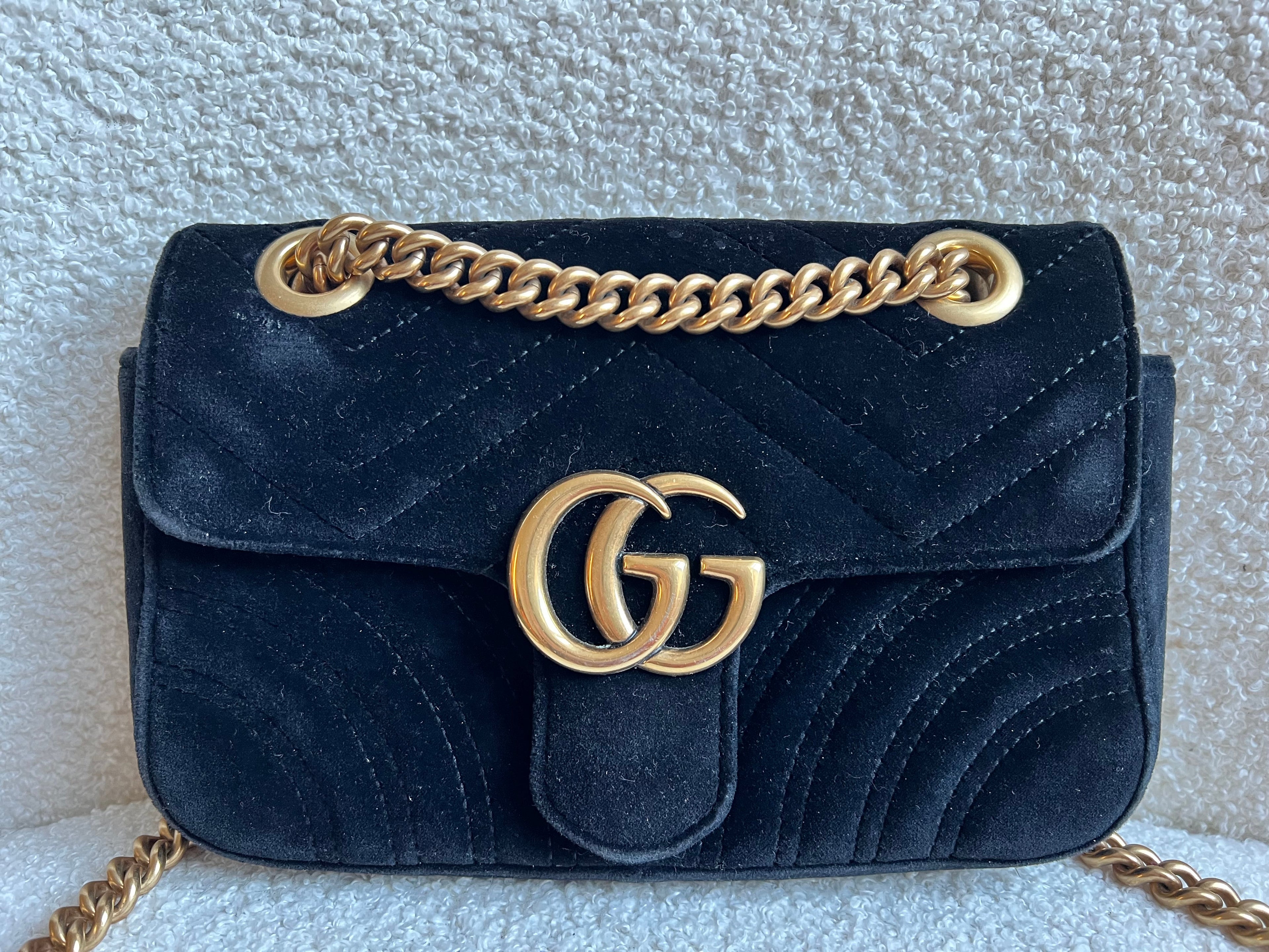 Gucci GG Black Velvet Marmont Mini Shoulder Bag (RRP £1395)