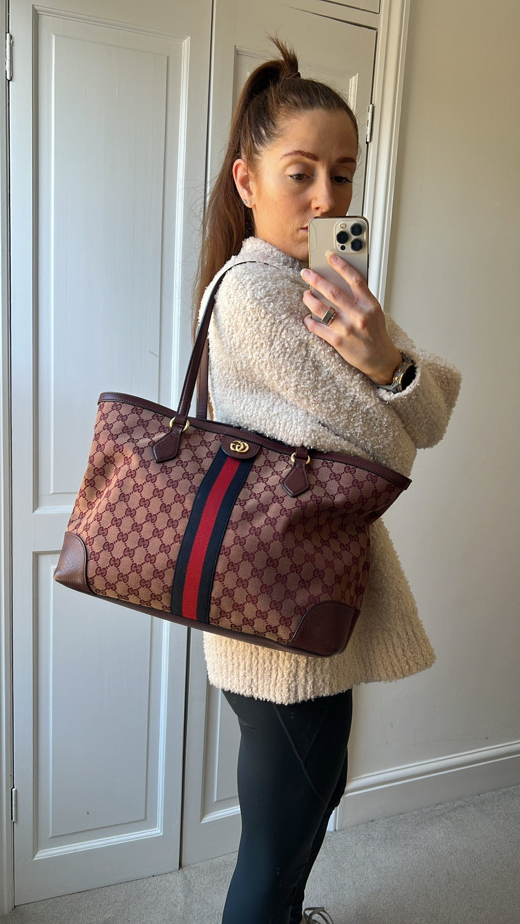 Gucci Burgundy Ophidia GG Supreme Medium Tote