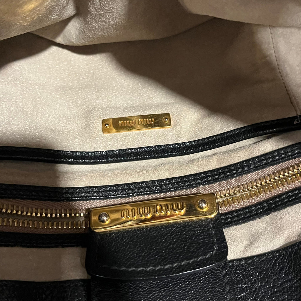 MIU MIU Madras Black Goatskin Tote Bag