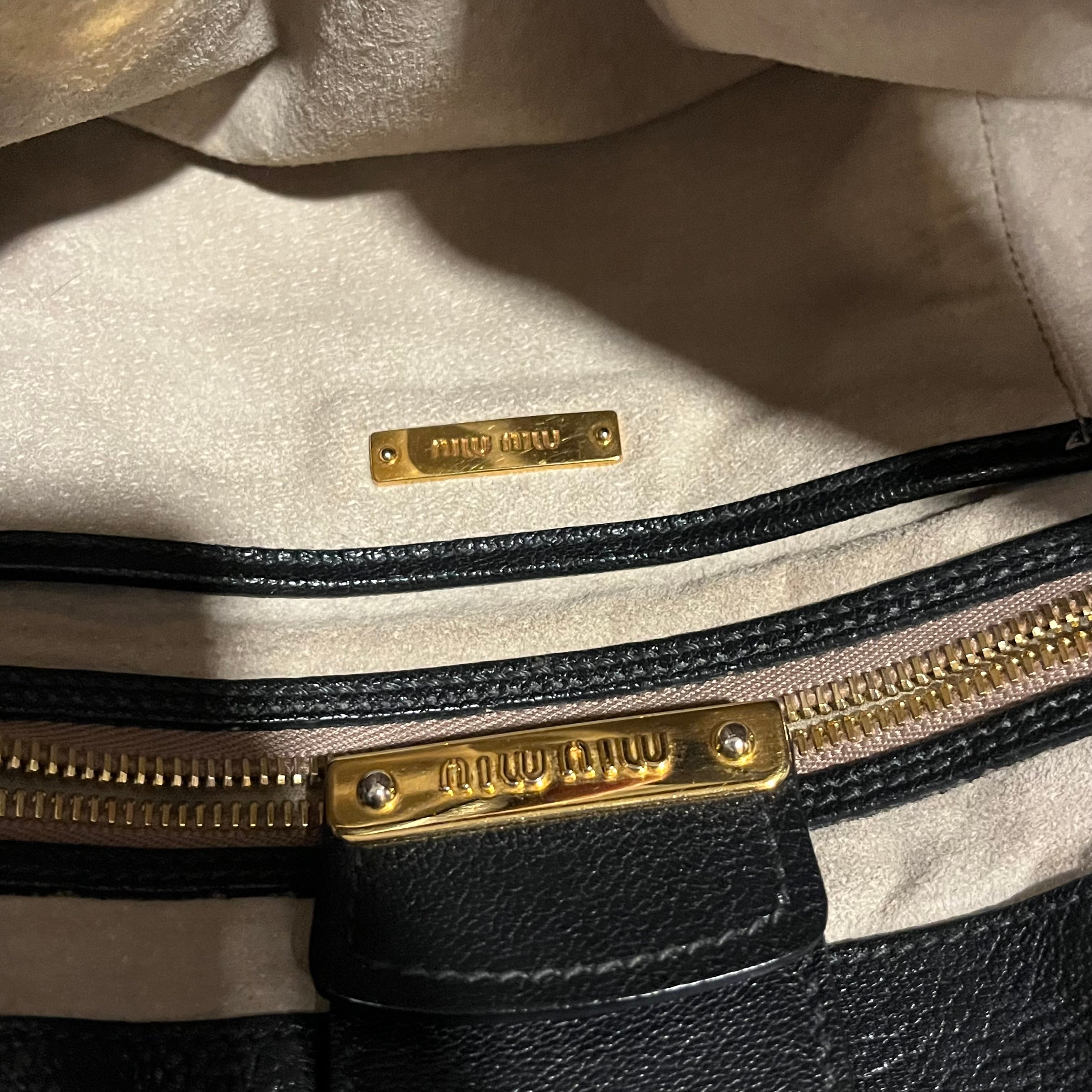 MIU MIU Madras Black Goatskin Tote Bag