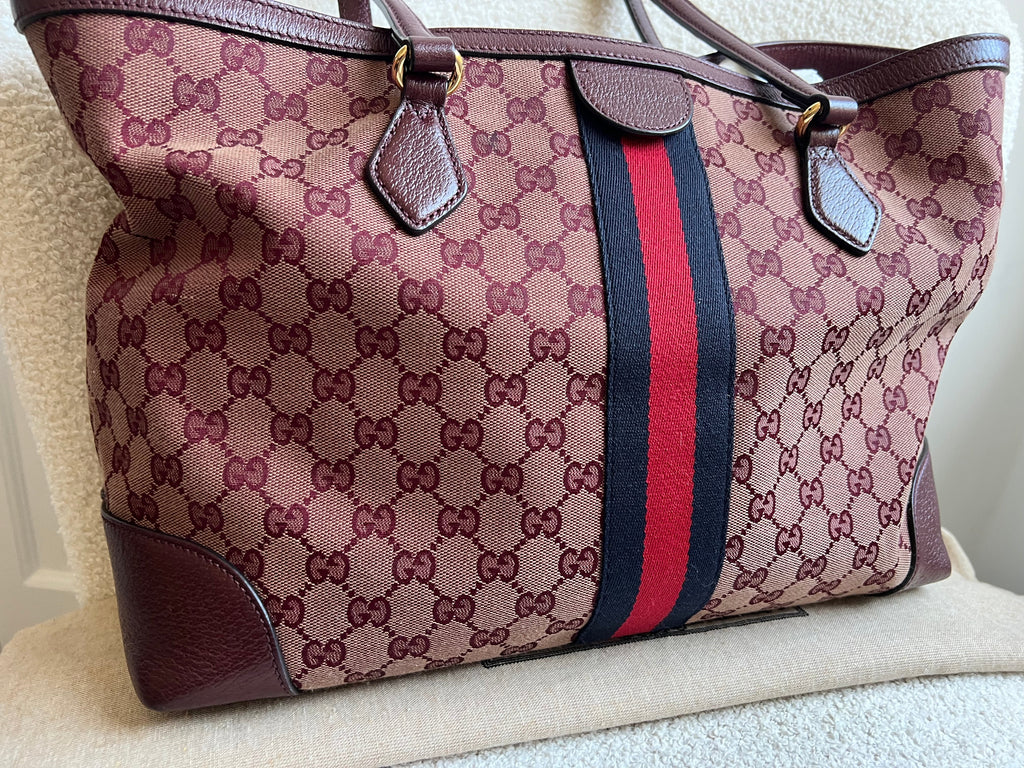 Gucci Burgundy Ophidia GG Supreme Medium Tote