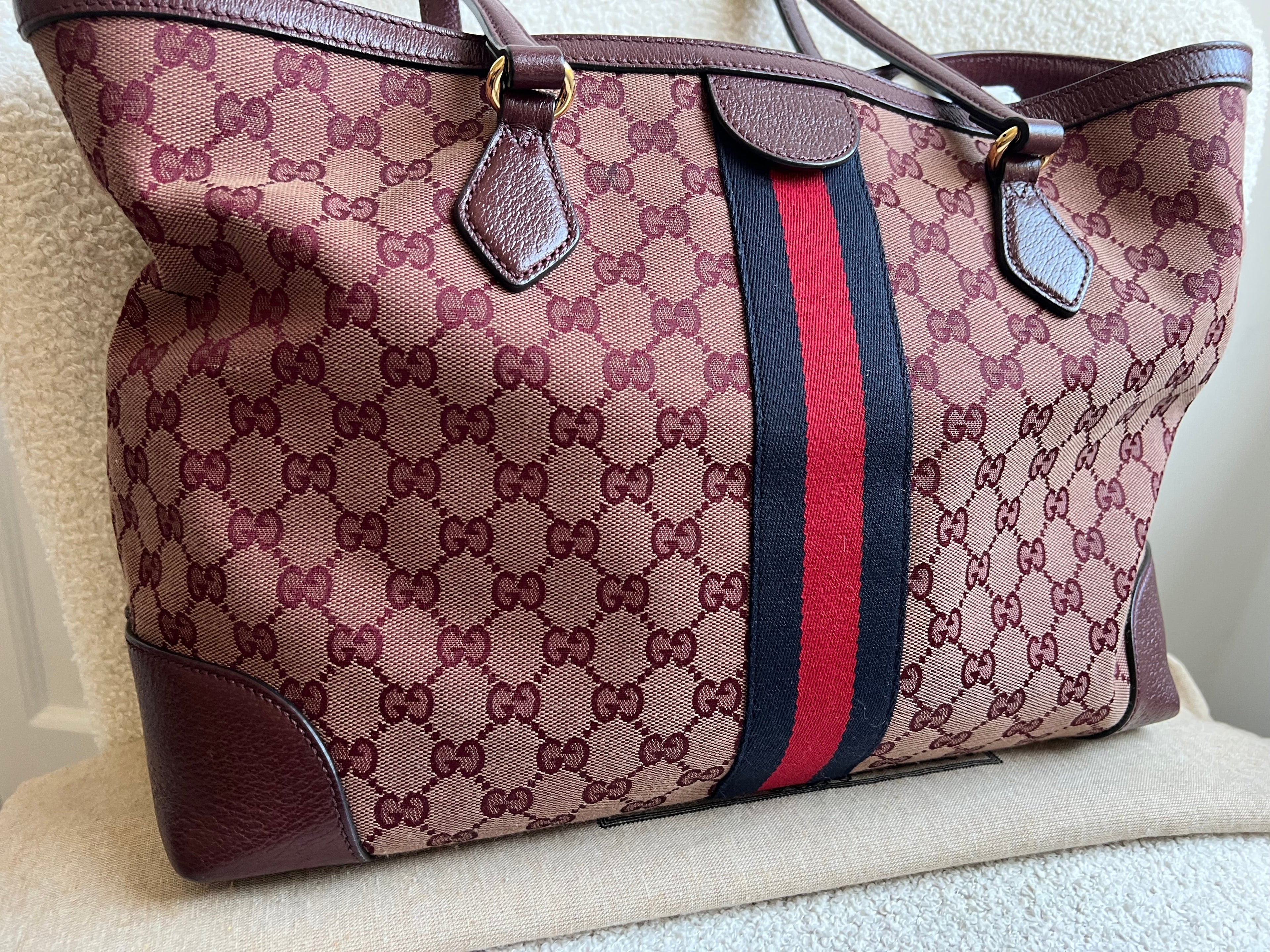Gucci Burgundy Ophidia GG Supreme Medium Tote