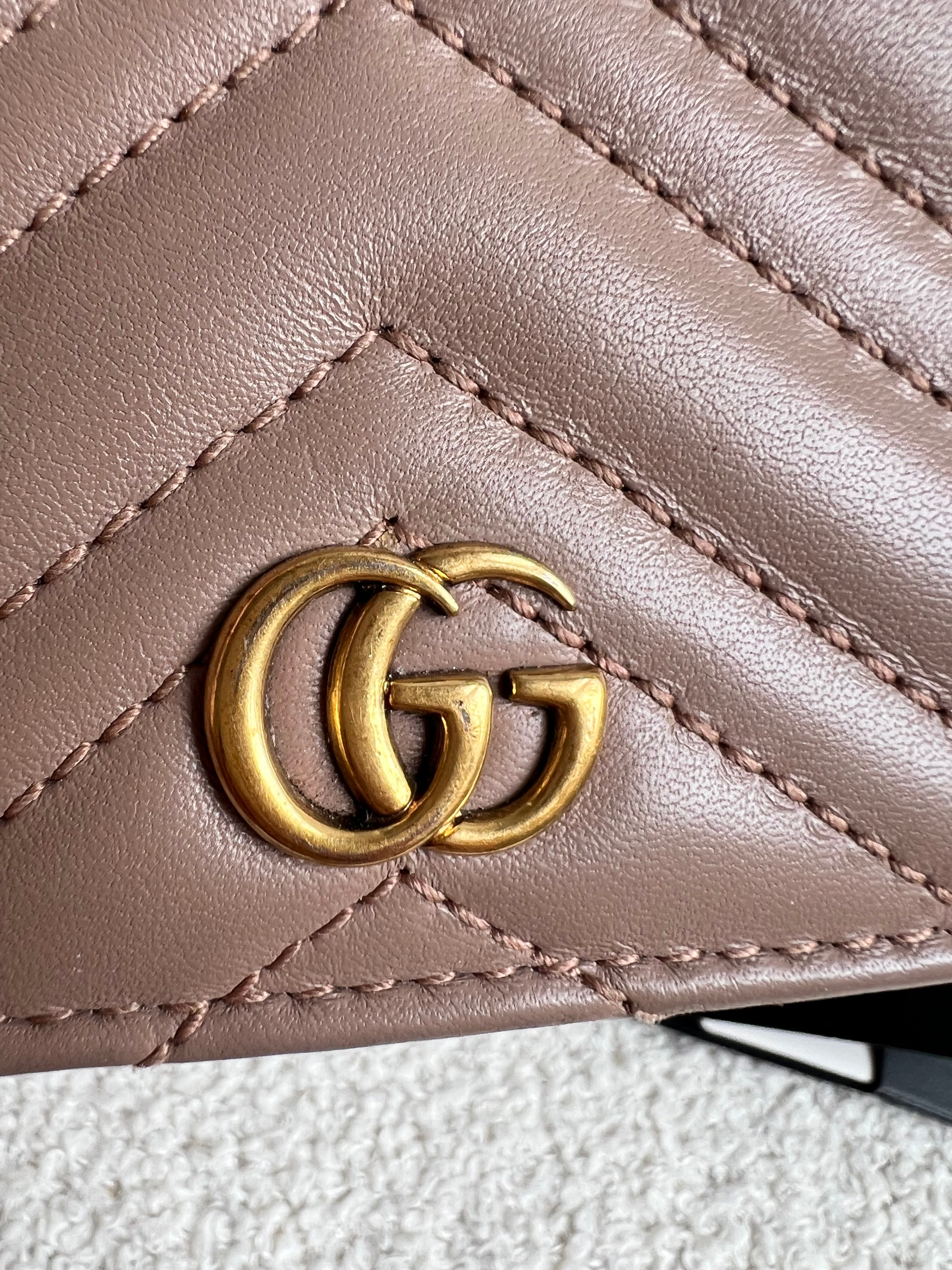 Gucci GG Dusty Pink Marmont Matelassé Card Case Wallet (RRP £410)