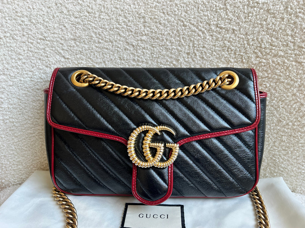 Gucci GG Black and Red Torchon Marmont Small Shoulder Bag