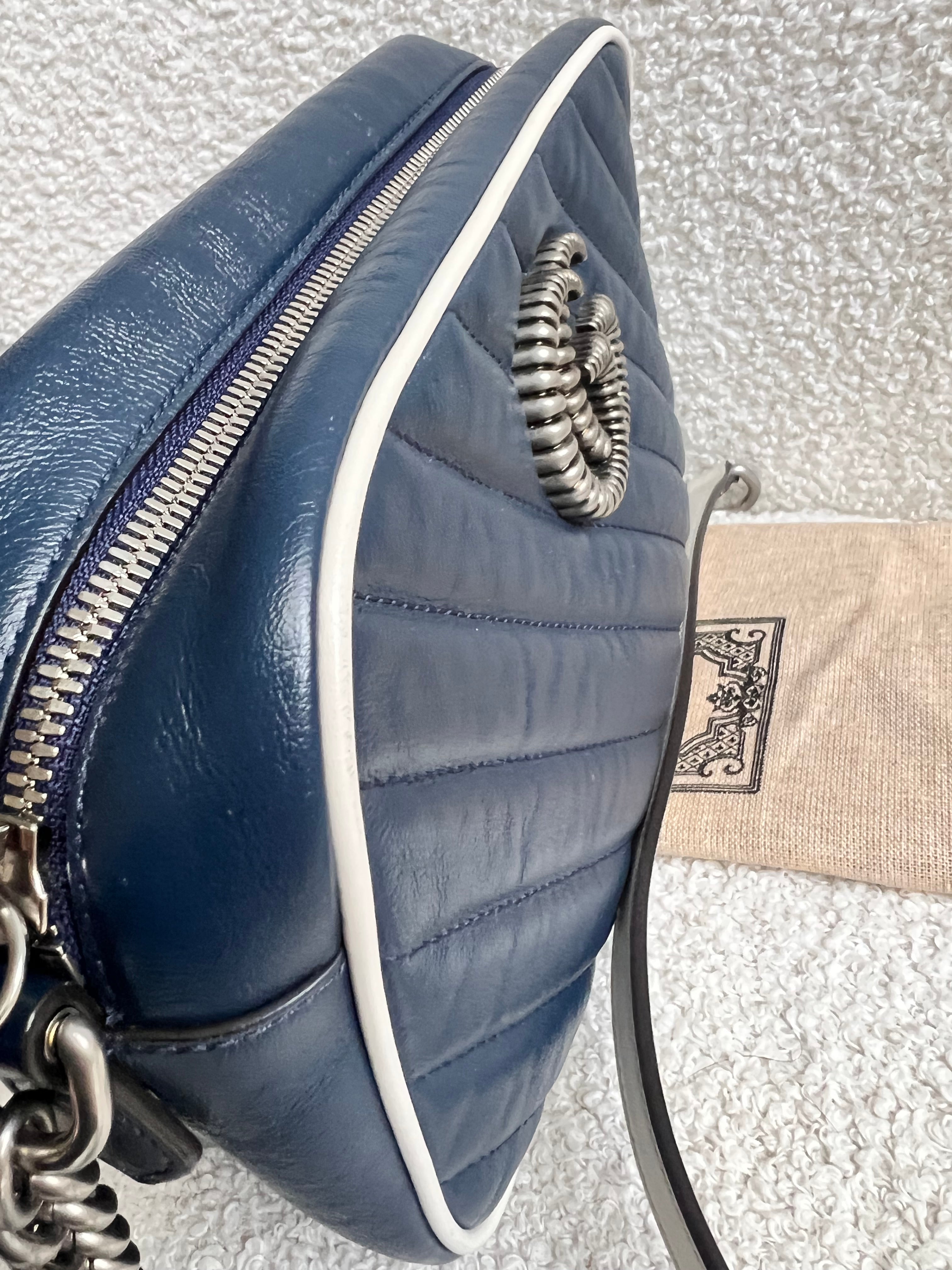 Gucci Torchon GG Navy Marmont Small Shoulder Bag