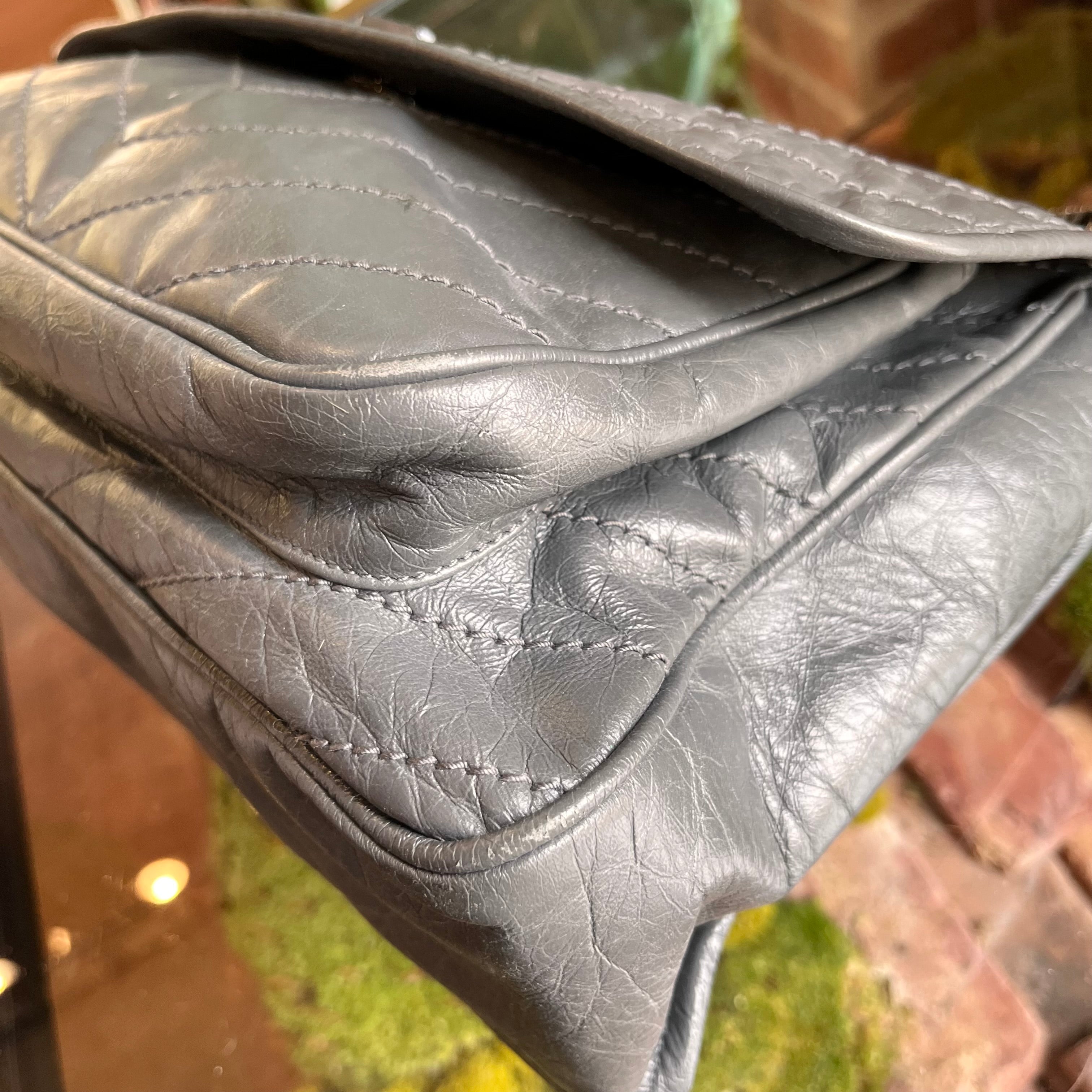 SAINT LAURENT Medium Niki Grey Quilted Crinkled Leather Shoulder Bag