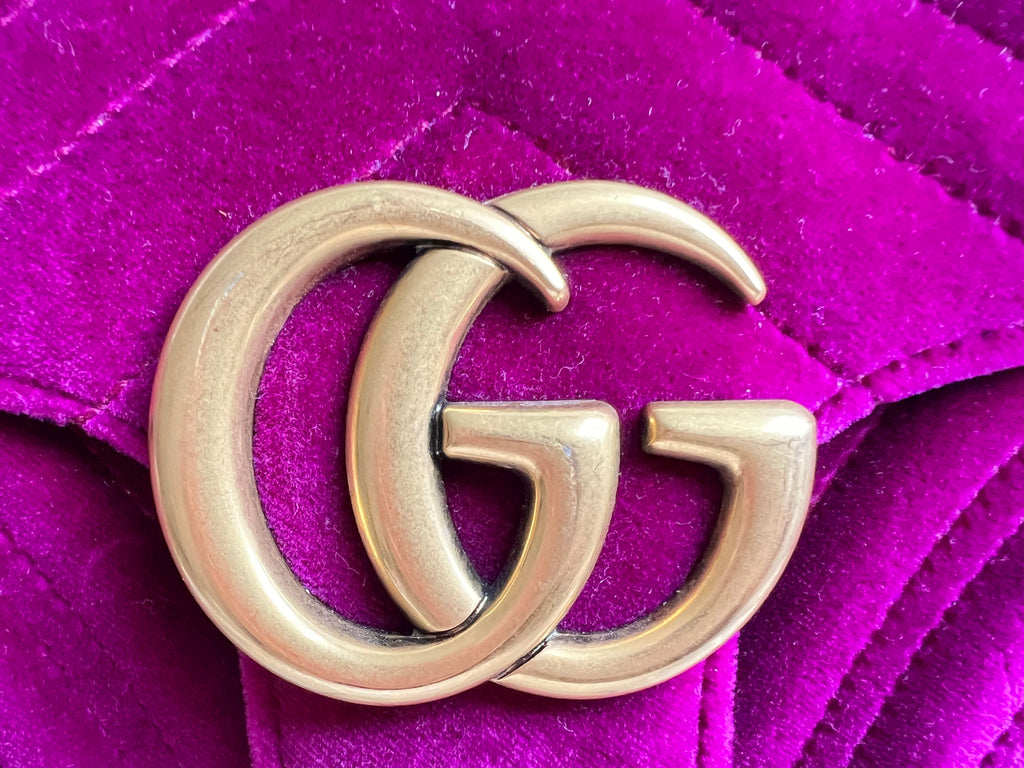 Gucci GG Fuchsia Velvet Marmont Small Shoulder Bag (RRP £1490)