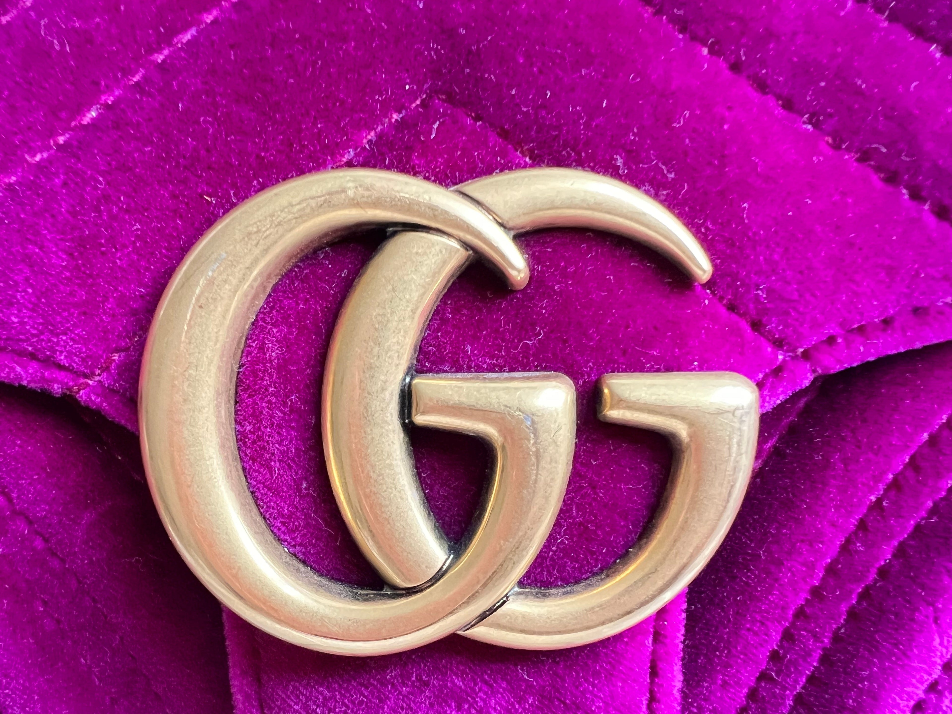 Gucci GG Fuchsia Velvet Marmont Small Shoulder Bag (RRP £1490)