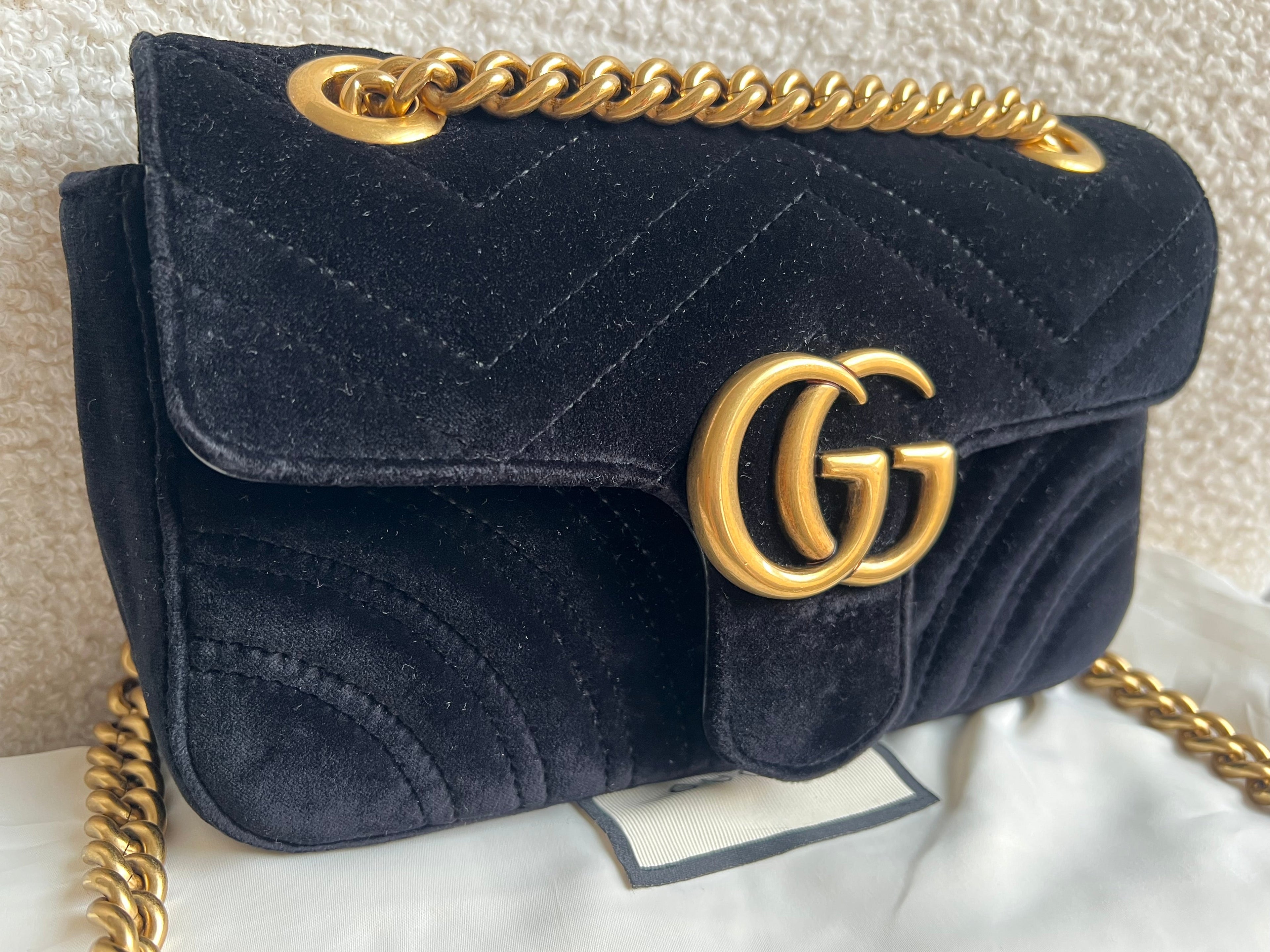 Gucci GG Black Velvet Marmont Mini Shoulder Bag (RRP £1395)