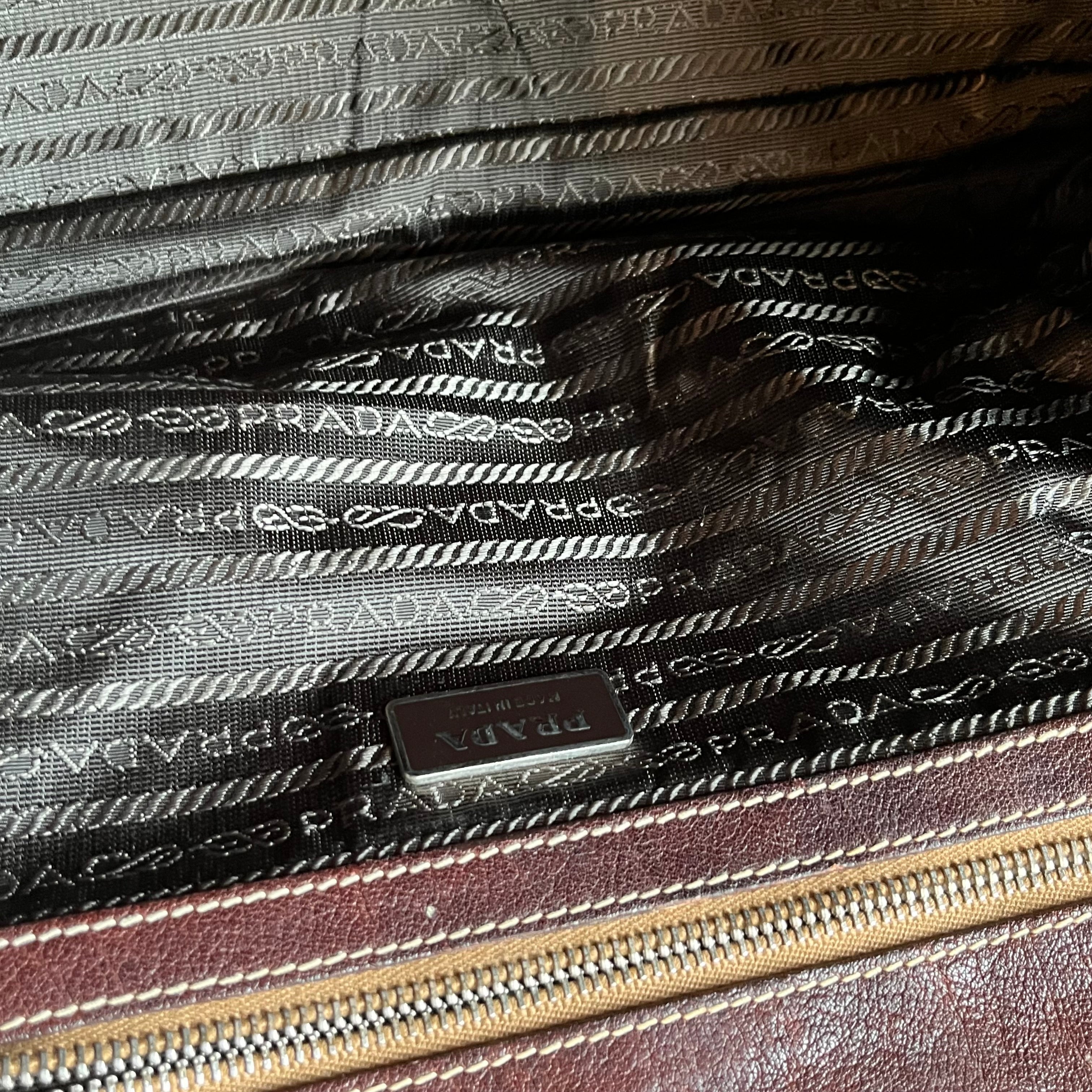 PRADA Buckle Striped Brown Shoulder Bag