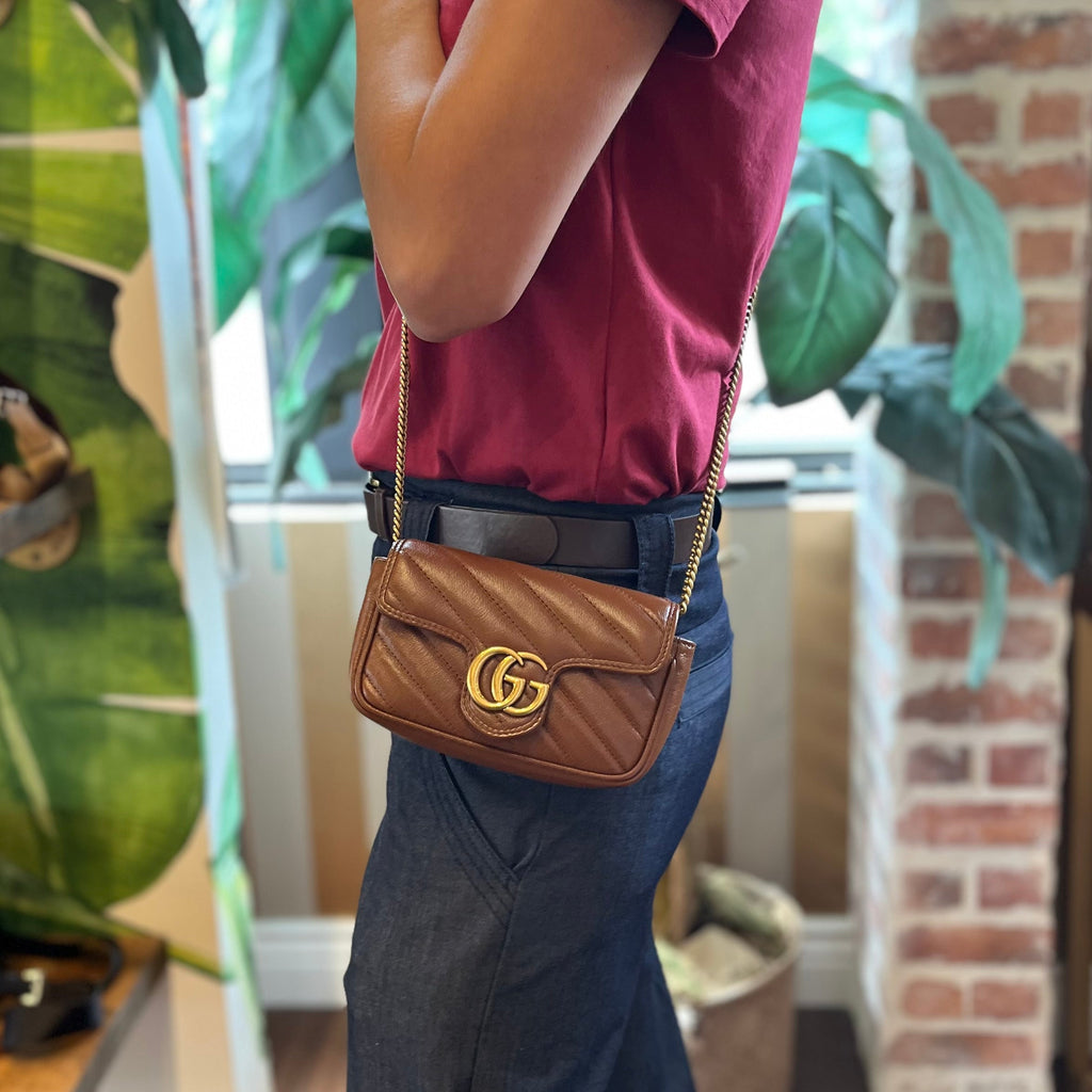 GUCCI GG Marmont Super Mini Azalea Calfskin Leather Crossbody Bag