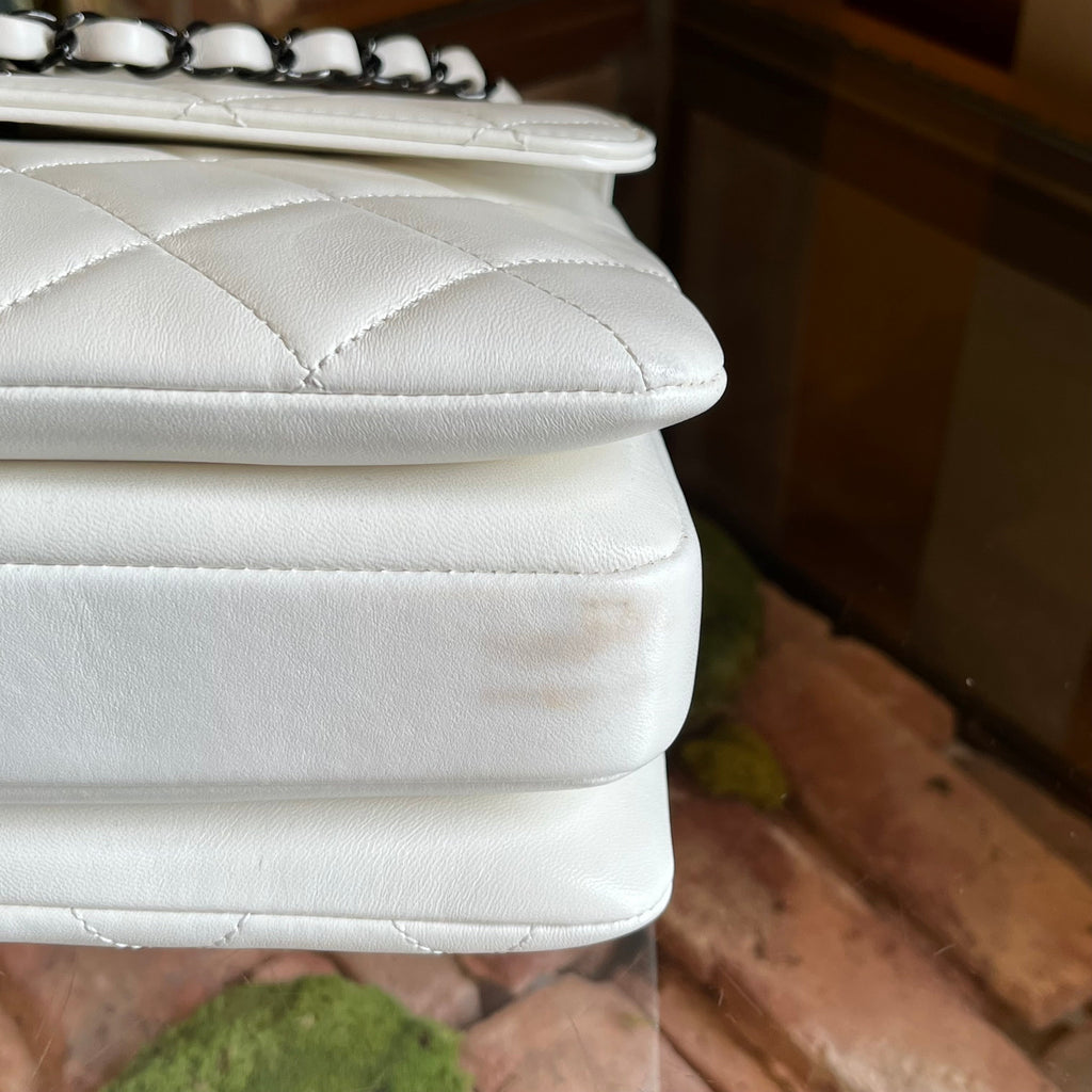 CHANEL Small Trendy CC Flap White Quilted Lambskin Leather Top Handle Bag