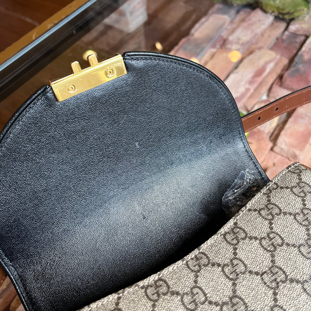 GUCCI Small Padlock GG Supreme Monogram Calfskin Messenger Shoulder Bag