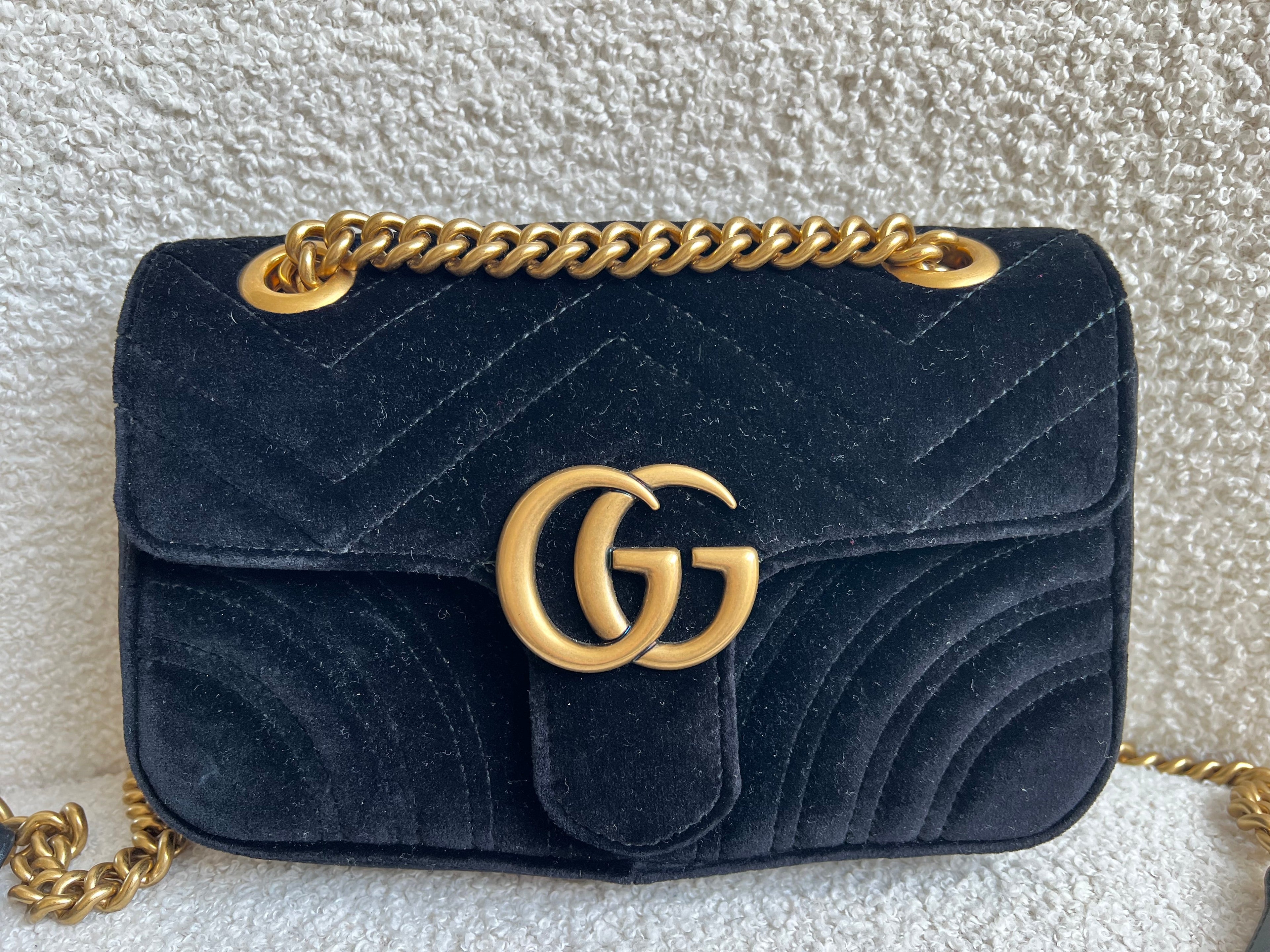 Gucci GG Black Velvet Marmont Mini Shoulder Bag (RRP £1395)