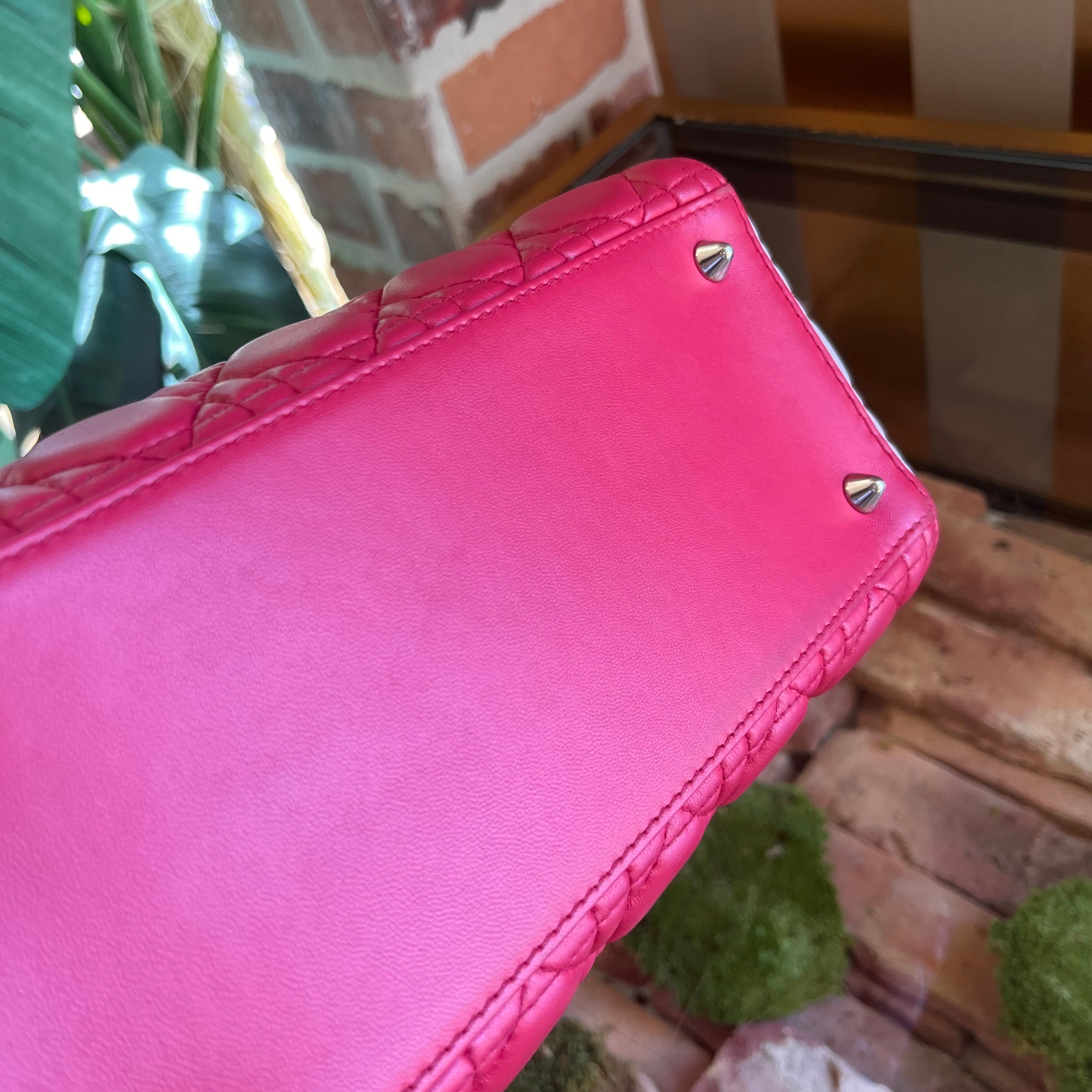 DIOR Lady Dior Medium Pink Gray Color Block Cannage Lambskin Tote