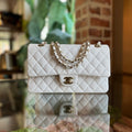 CHANEL Medium Double Flap White Caviar Leather Shoulder Bag