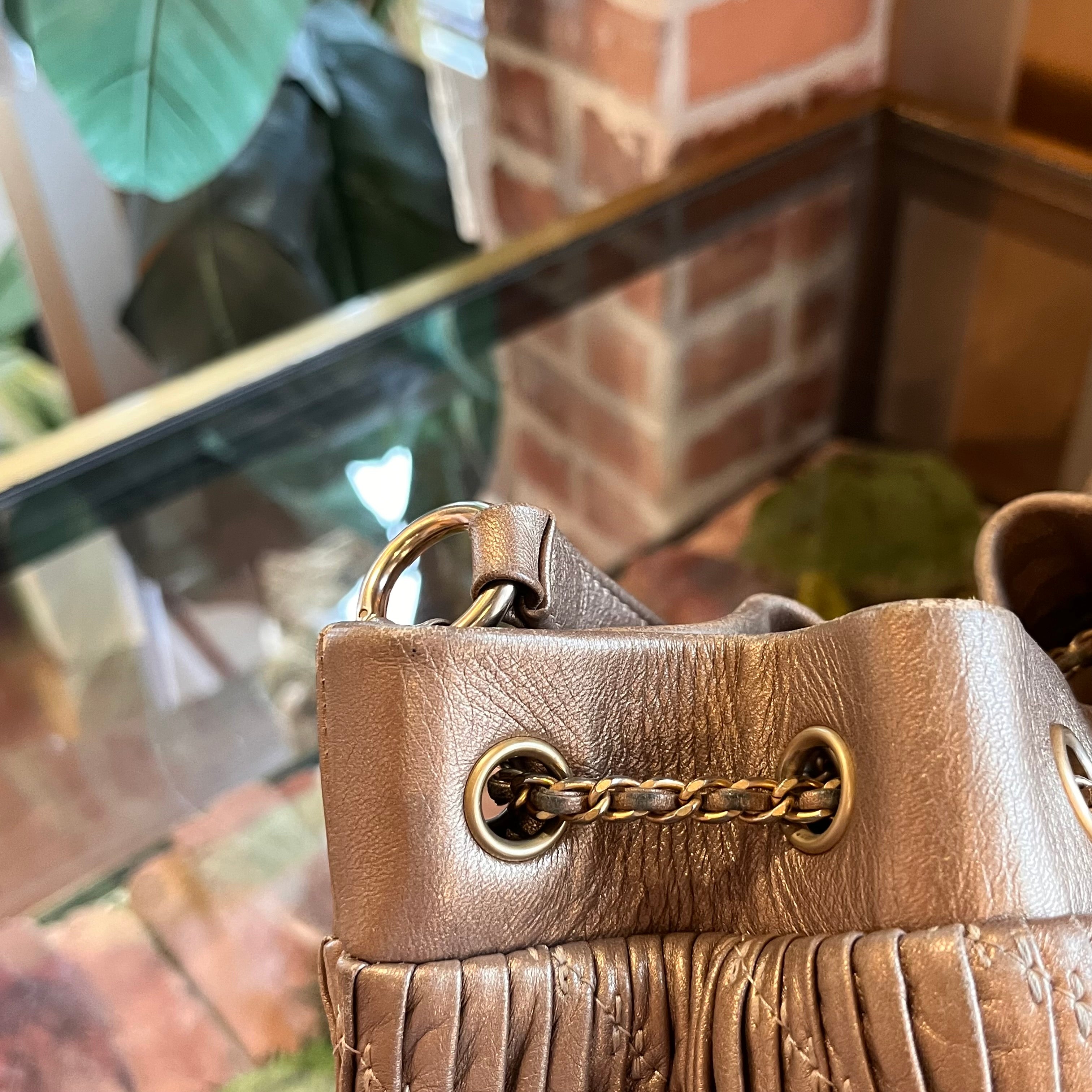 CHANEL Coco Pleats Paris-Greece Lambskin Gold Bucket Bag