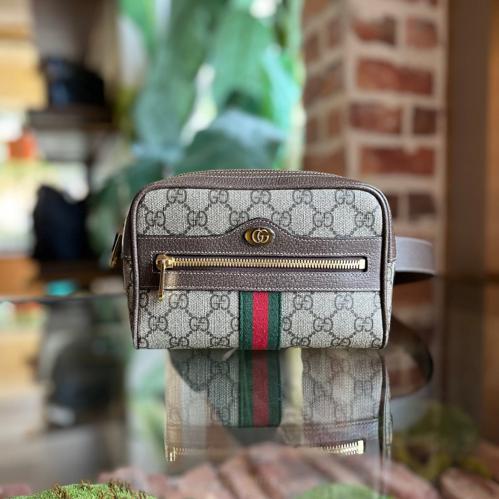 GUCCI Ophidia Beige Ebony GG Supreme Monogram Canvas Belt Bag SZ75/30(2US)