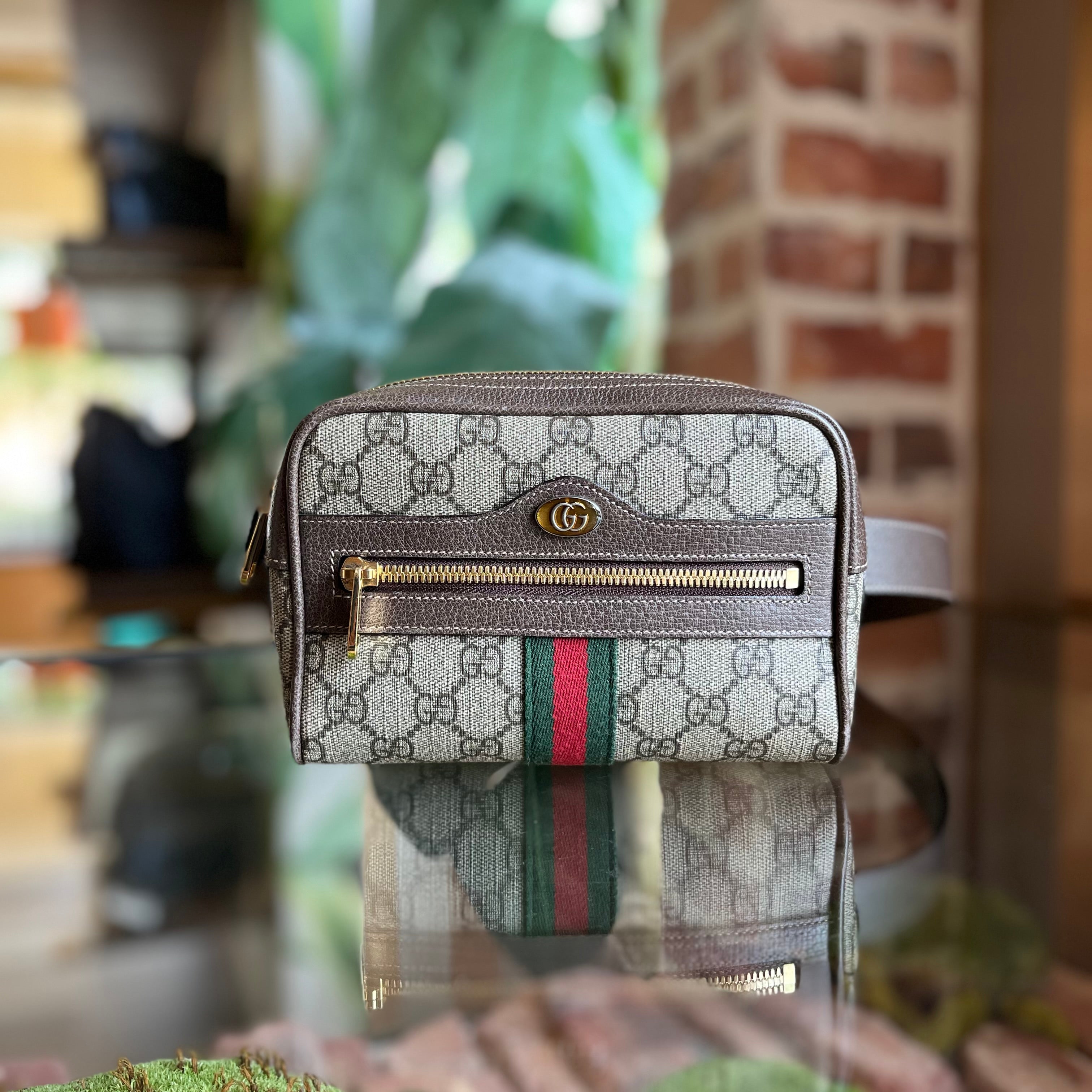 GUCCI Ophidia Beige Ebony GG Supreme Monogram Canvas Belt Bag SZ75/30(2US)