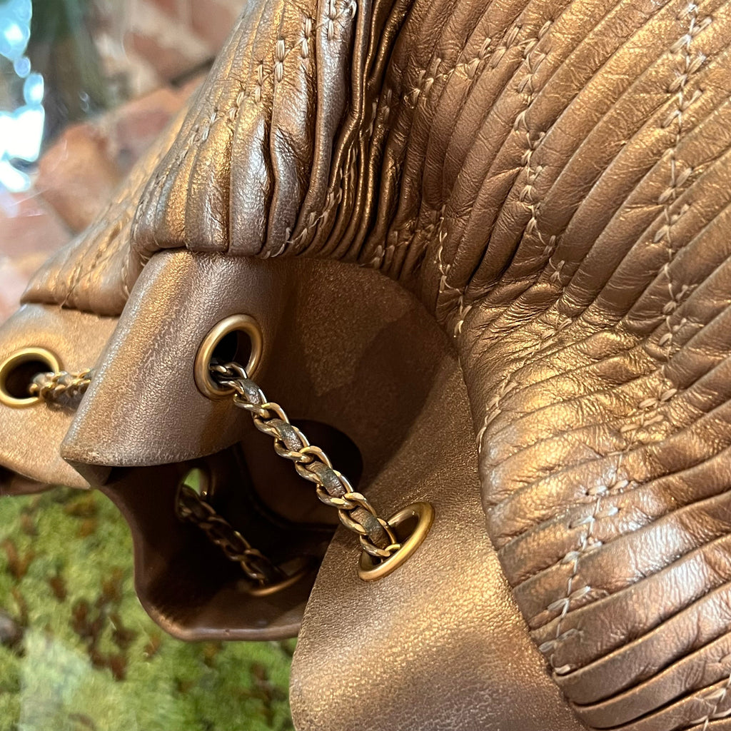 CHANEL Coco Pleats Paris-Greece Lambskin Gold Bucket Bag