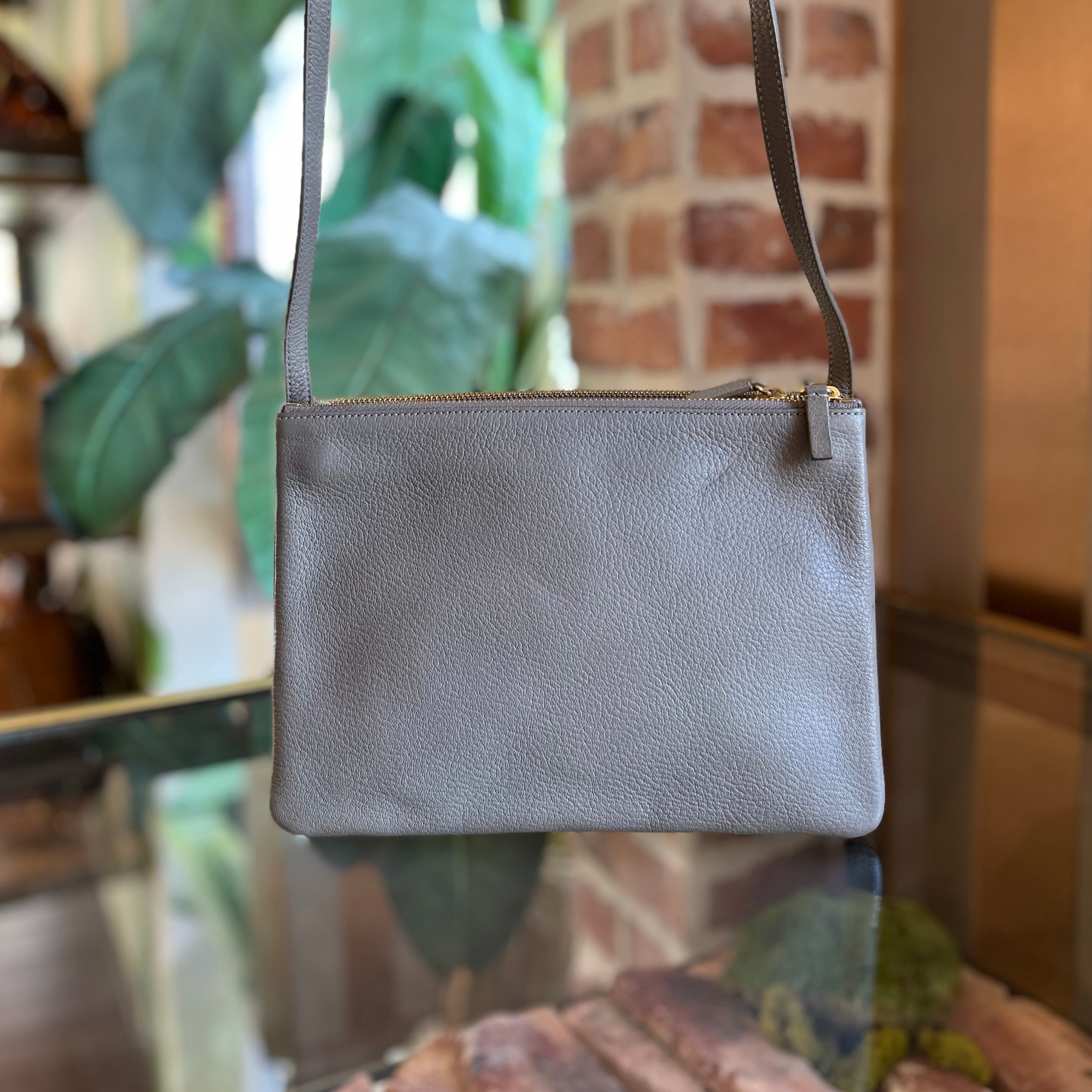 CELINE Trio Small Gray Pebbled Leather Crossbody Bag