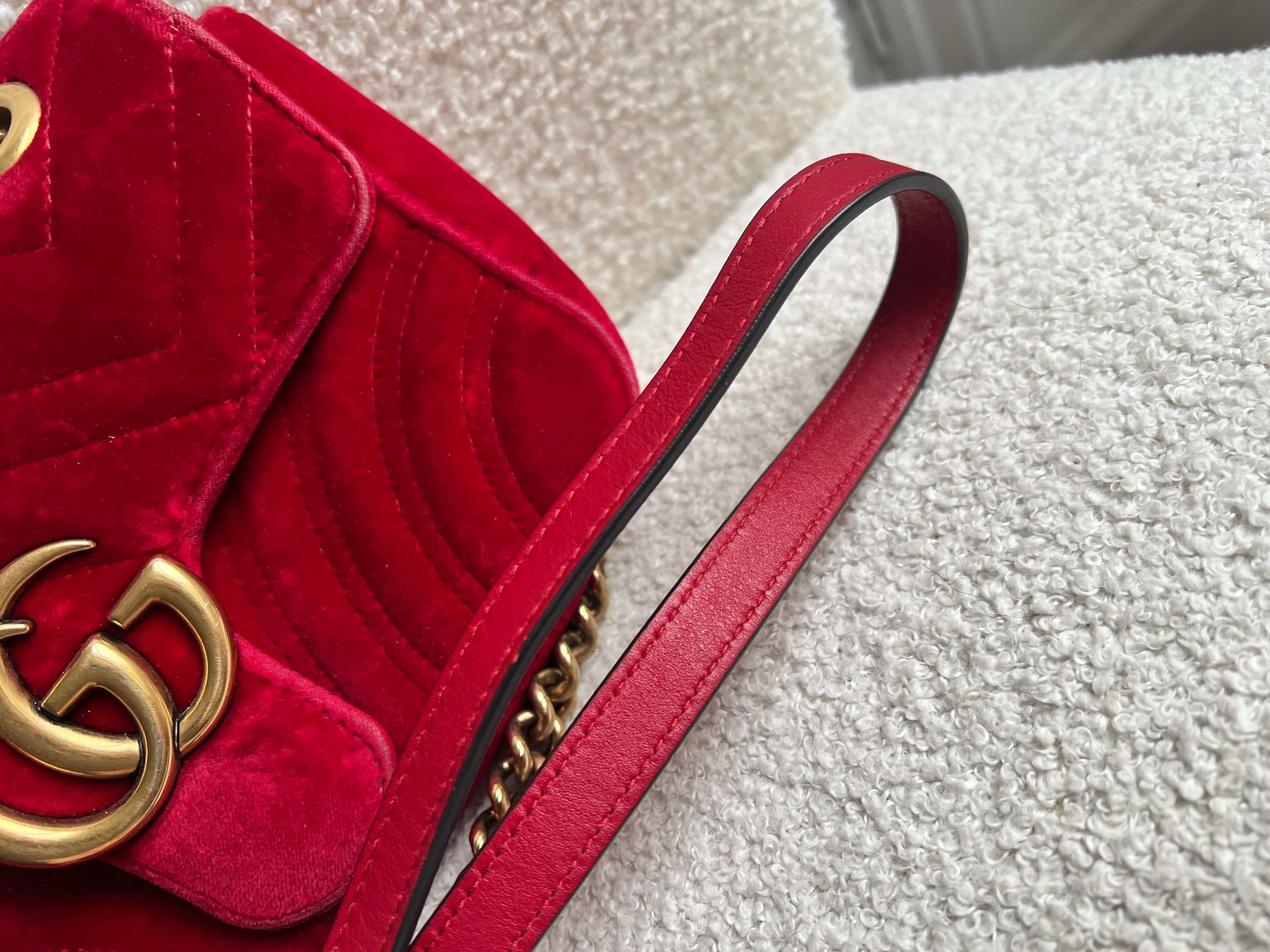 Gucci GG Mini Red Velvet Marmont Mini Shoulder Bag (RRP £1295)