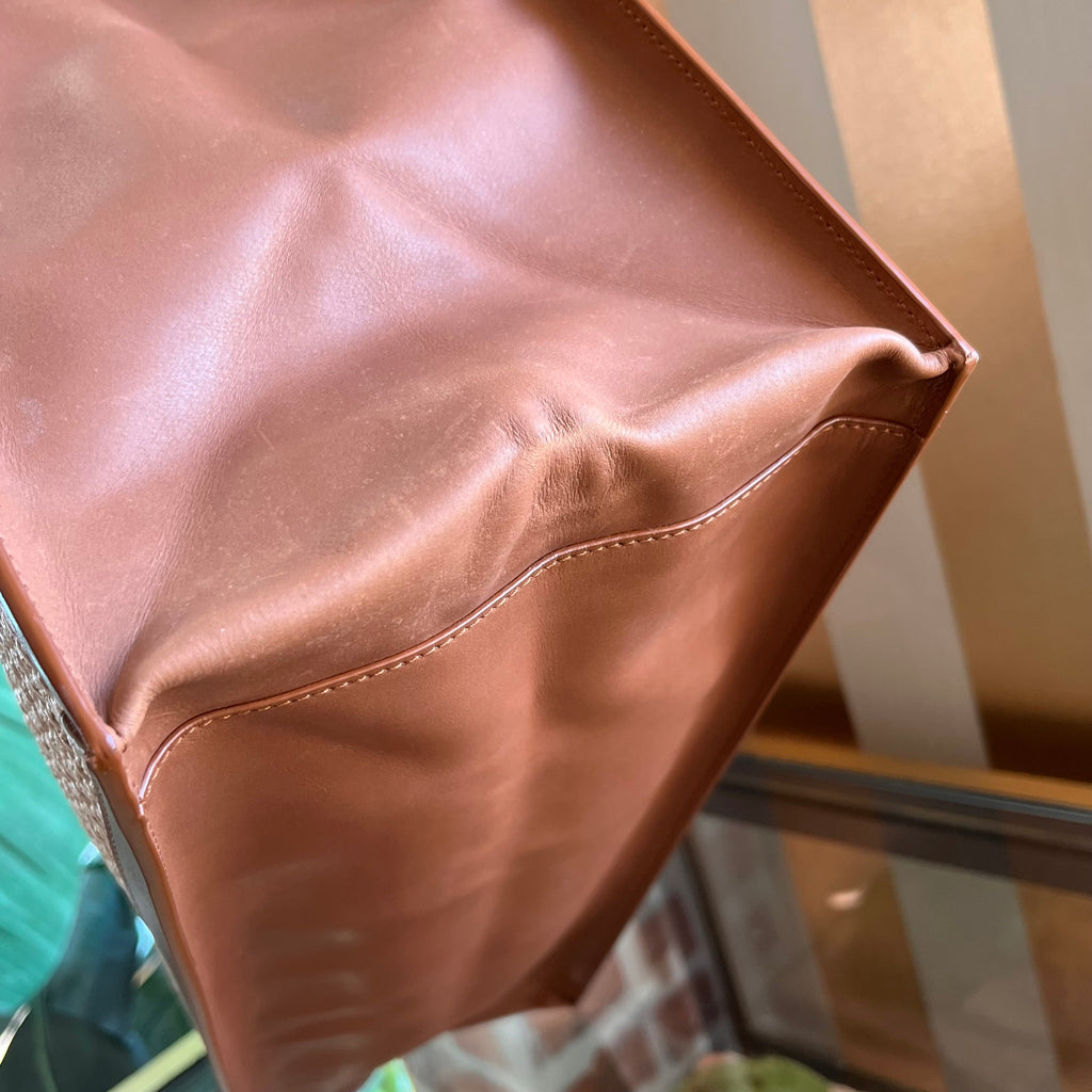 SAINT LAURENT Rive Gauche Raffia Linen Calfskin Tote