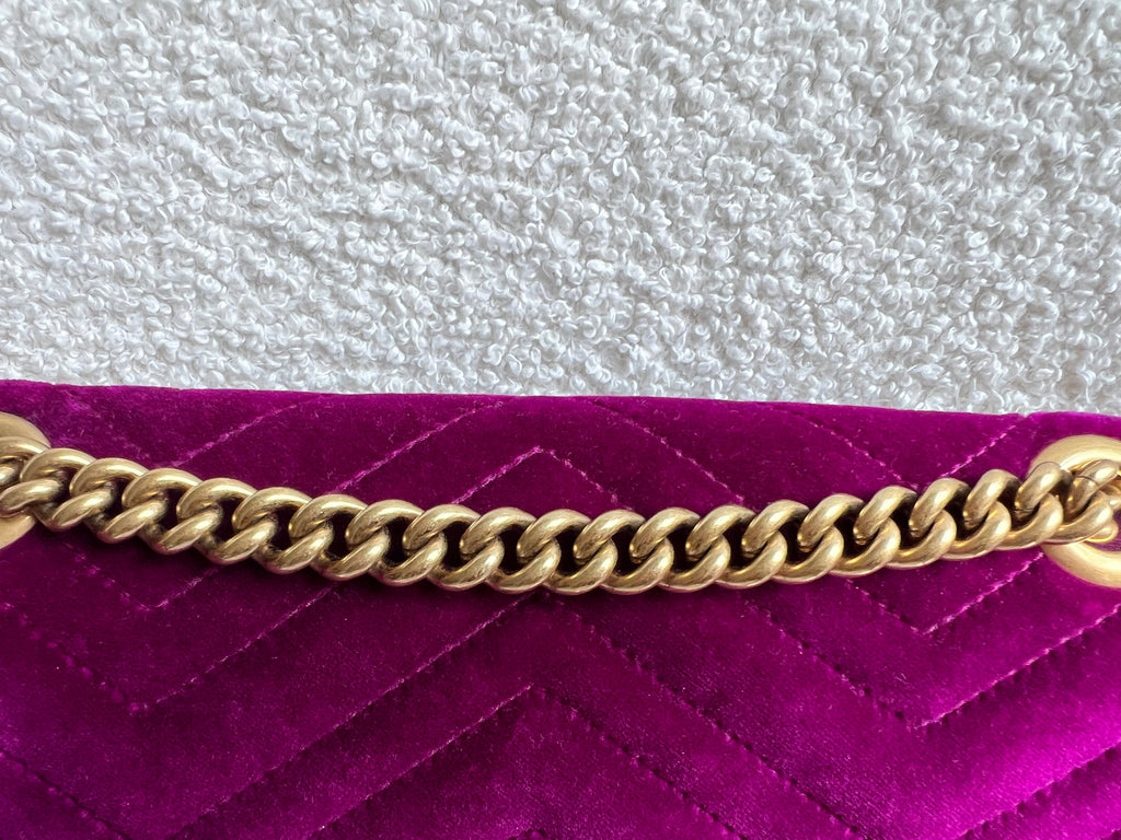 Gucci GG Fuchsia Velvet Marmont Small Shoulder Bag (RRP £1490)