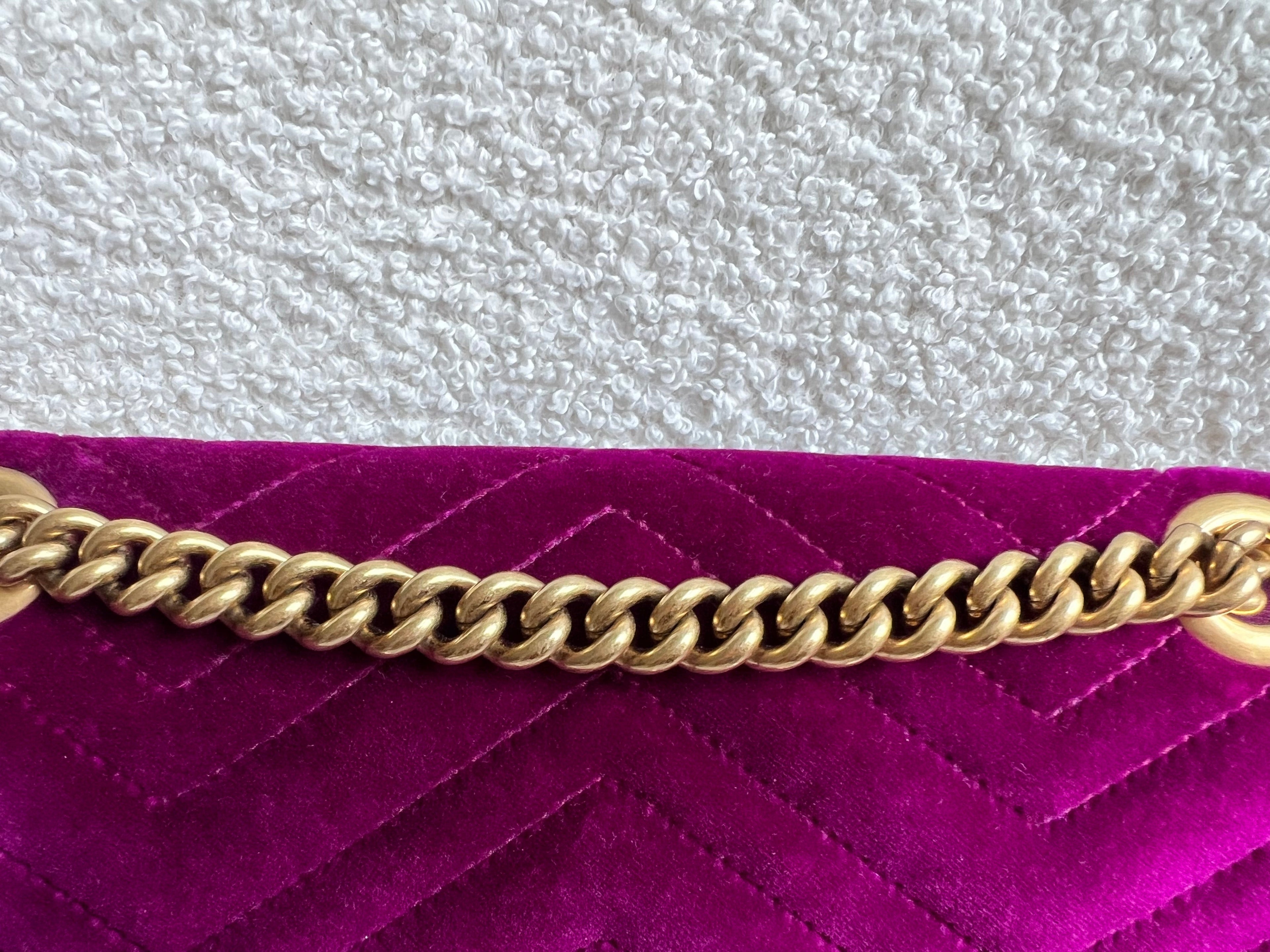 Gucci GG Fuchsia Velvet Marmont Small Shoulder Bag (RRP £1490)