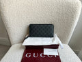 Gucci Black Grey GG Canvas zip around wallet