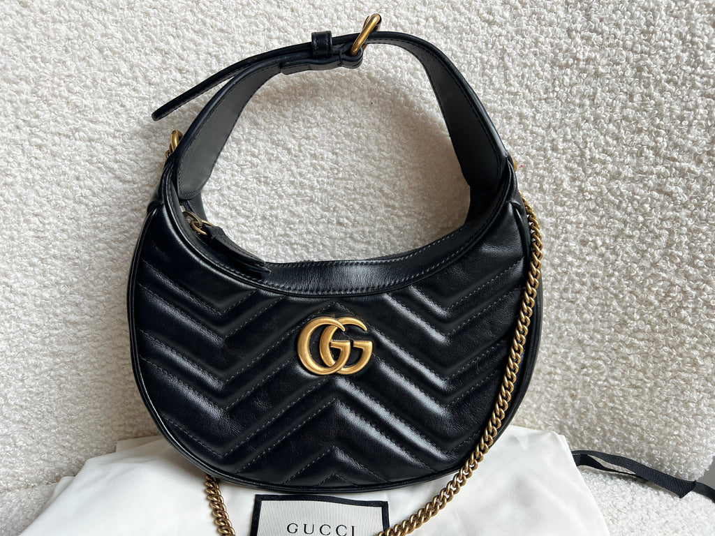 Gucci GG Black Mini Half Moon Marmont Shoulder Bag (RRP £1160)