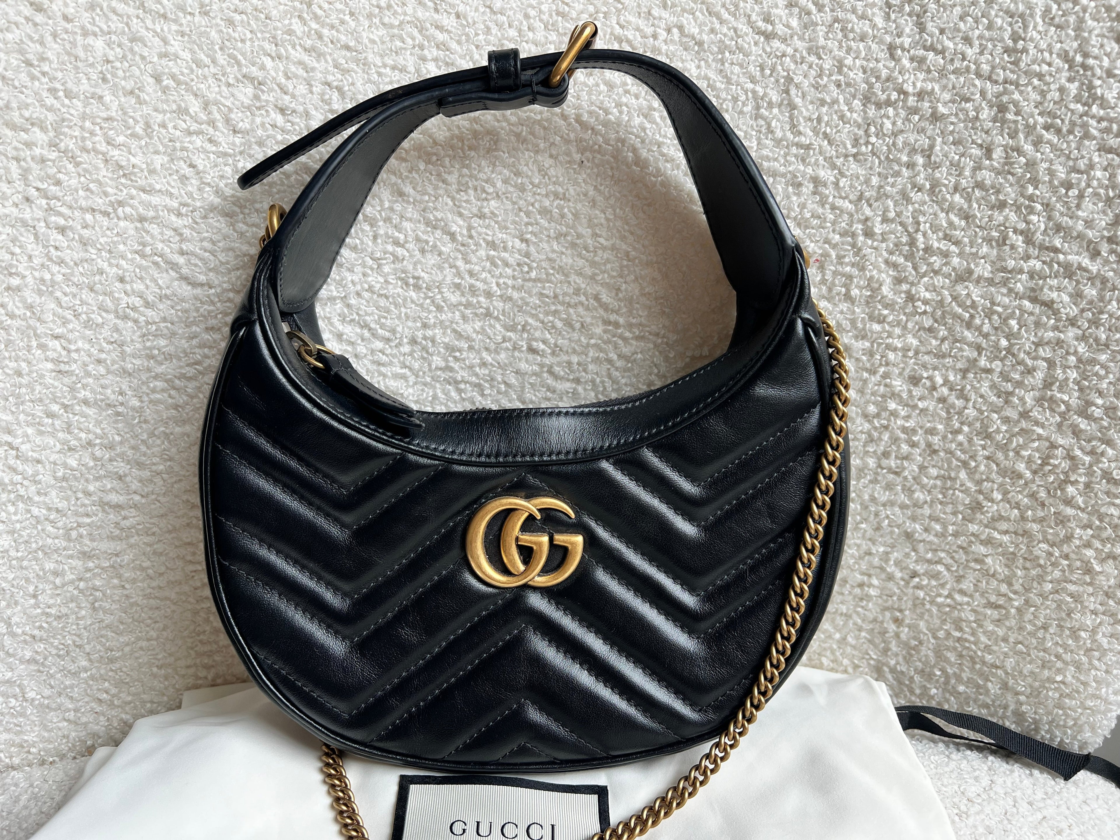 Gucci GG Black Mini Half Moon Marmont Shoulder Bag (RRP £1160)