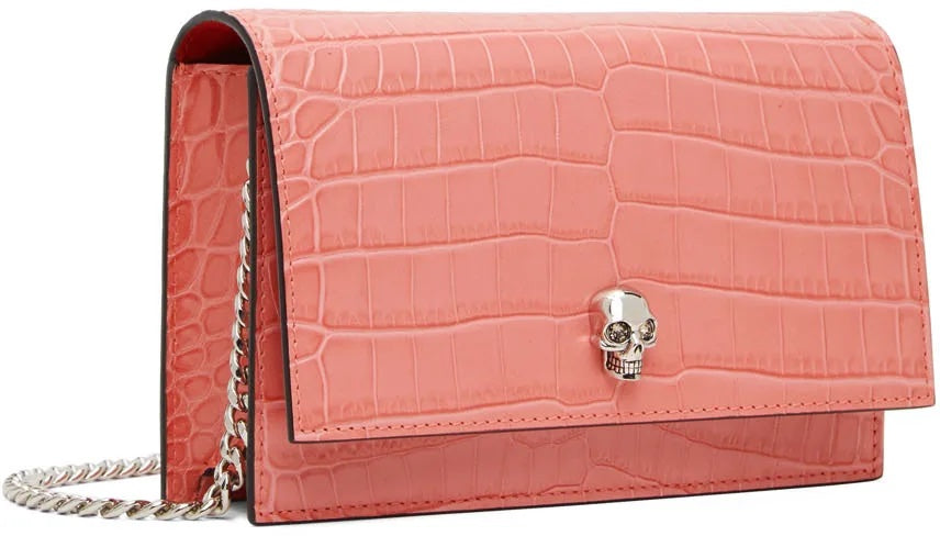 ALEXANDER MCQUEEN PINK CROC SMALL SKULL BAG