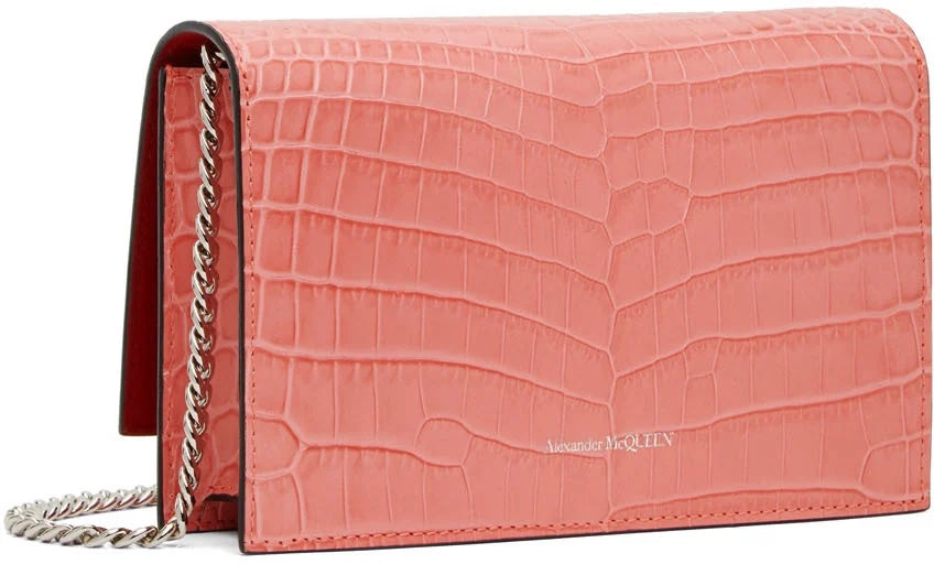 ALEXANDER MCQUEEN PINK CROC SMALL SKULL BAG