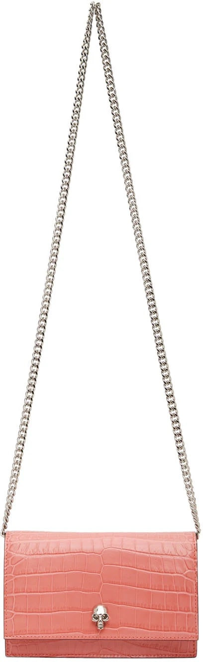 ALEXANDER MCQUEEN PINK CROC SMALL SKULL BAG