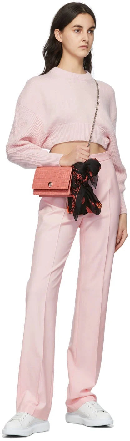 ALEXANDER MCQUEEN PINK CROC SMALL SKULL BAG