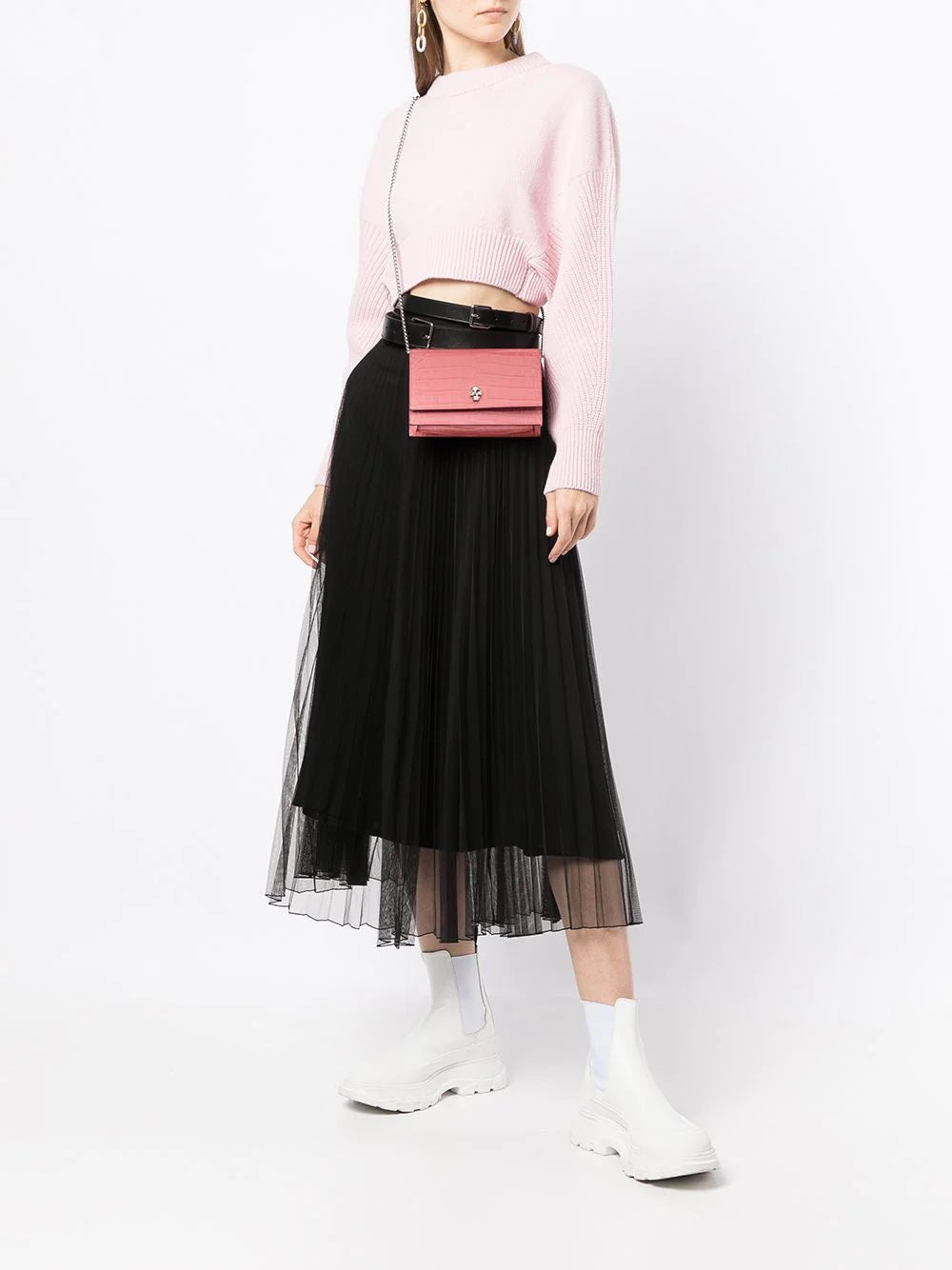 ALEXANDER MCQUEEN PINK CROC SMALL SKULL BAG