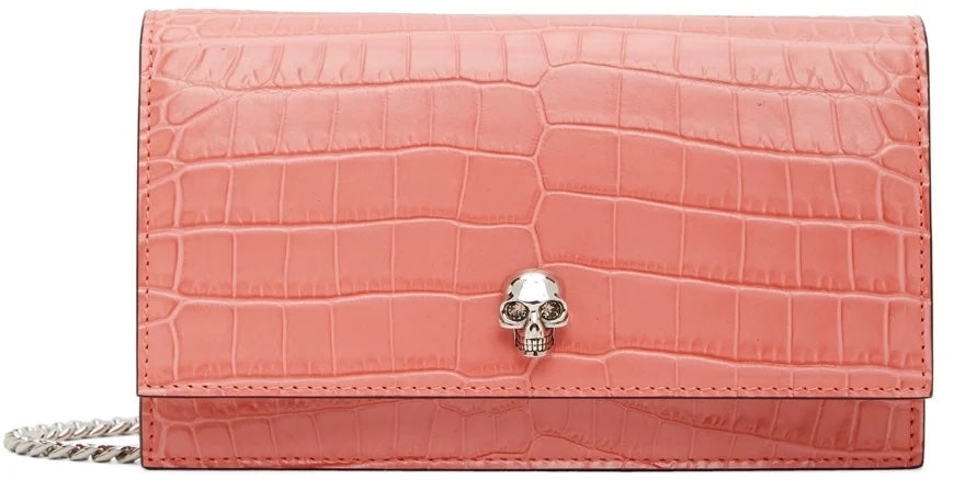 ALEXANDER MCQUEEN PINK CROC SMALL SKULL BAG