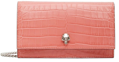 ALEXANDER MCQUEEN PINK CROC SMALL SKULL BAG